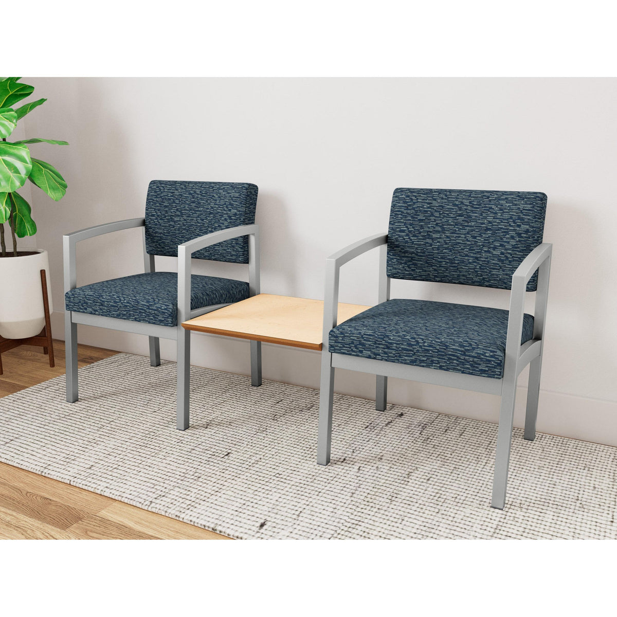 Lenox Steel Waiting Reception 2 Chairs Metal Frame with Connecting Center Table