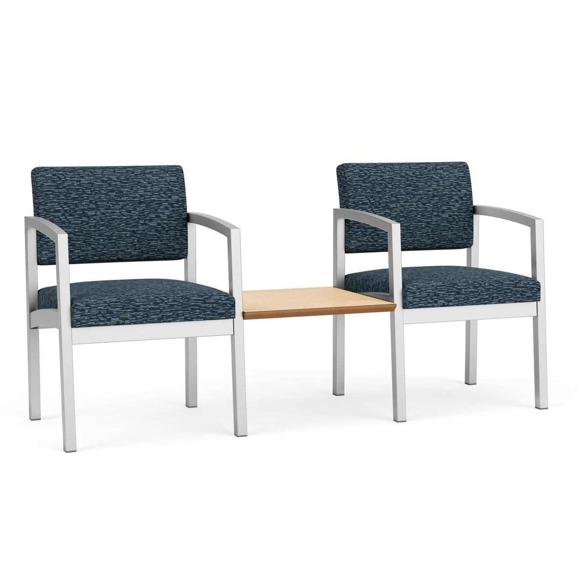 Lenox Steel Waiting Reception 2 Chairs Metal Frame with Connecting Center Table