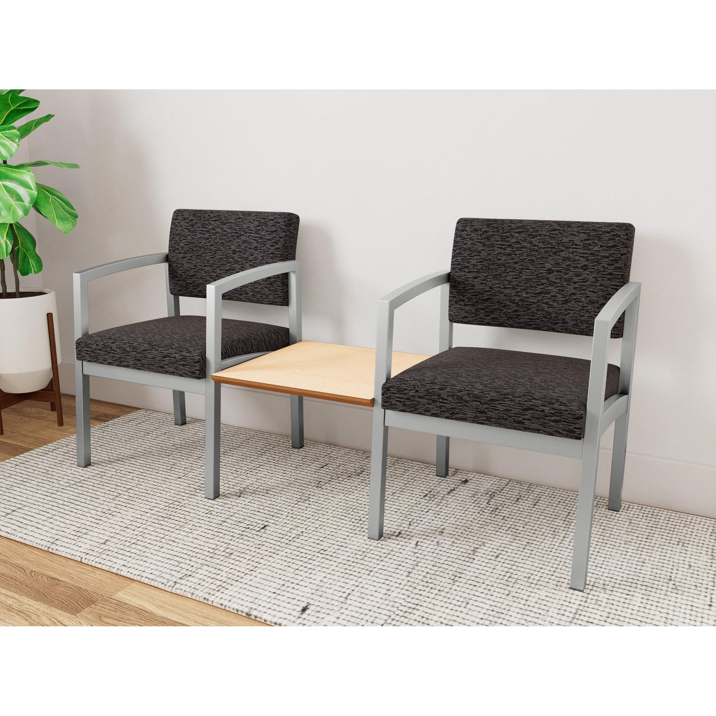 Lenox Steel Waiting Reception 2 Chairs Metal Frame with Connecting Center Table