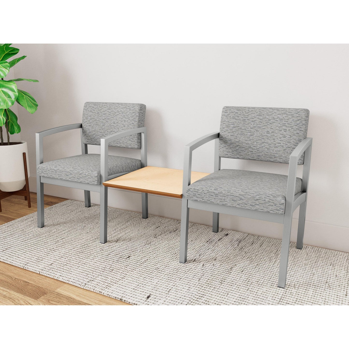 Lenox Steel Waiting Reception 2 Chairs Metal Frame with Connecting Center Table