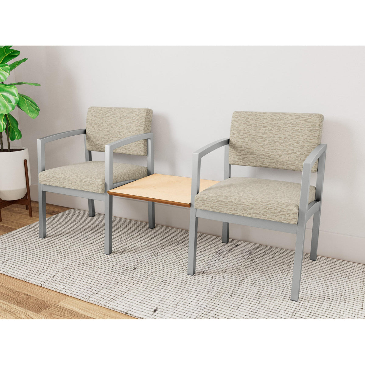 Lenox Steel Waiting Reception 2 Chairs Metal Frame with Connecting Center Table