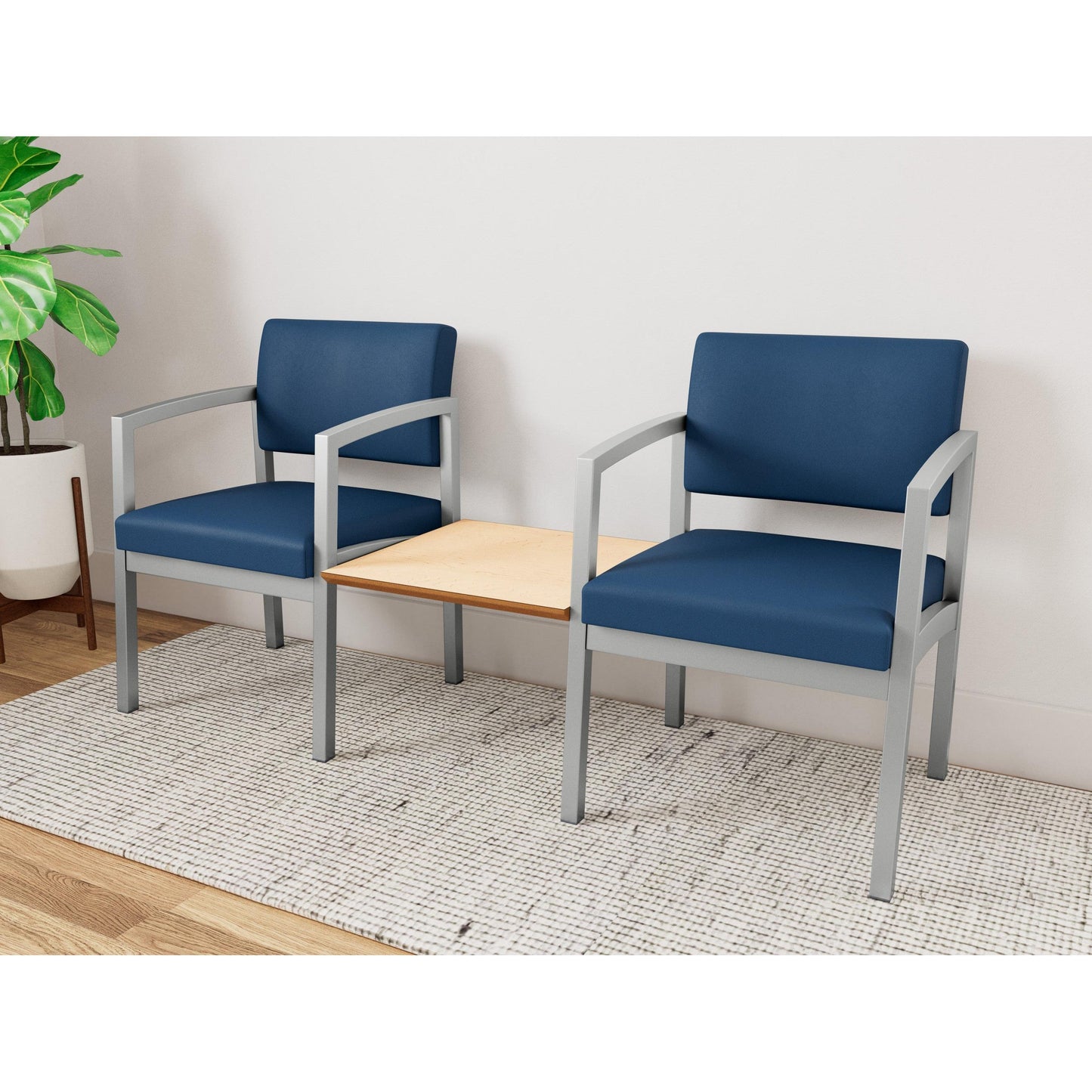 Lenox Steel Waiting Reception 2 Chairs Metal Frame with Connecting Center Table