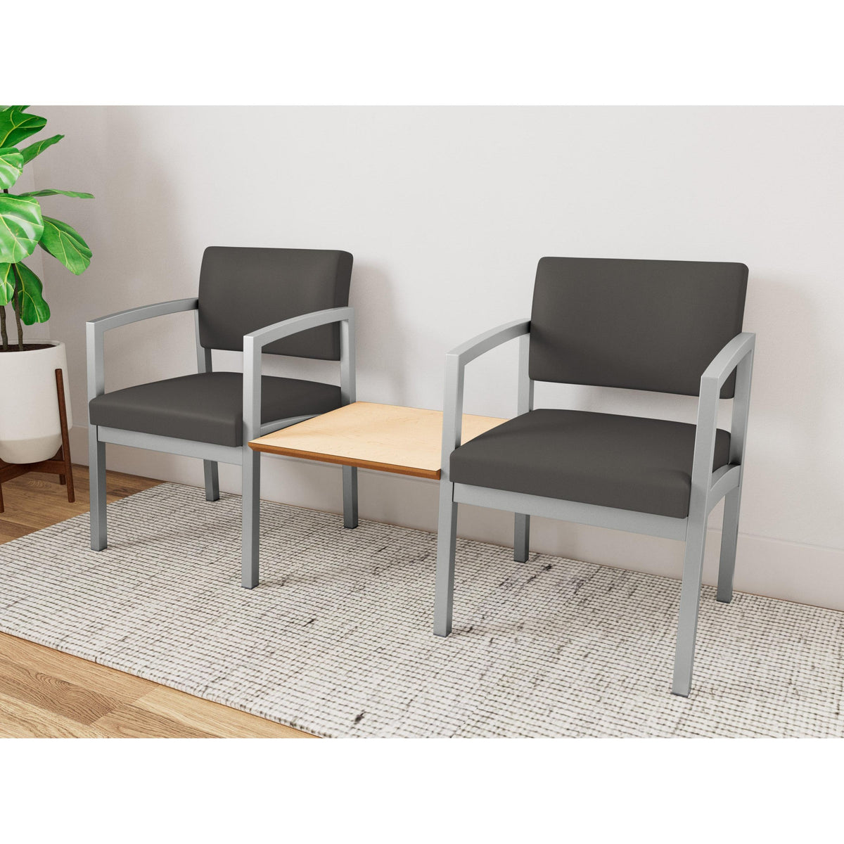 Lenox Steel Waiting Reception 2 Chairs Metal Frame with Connecting Center Table