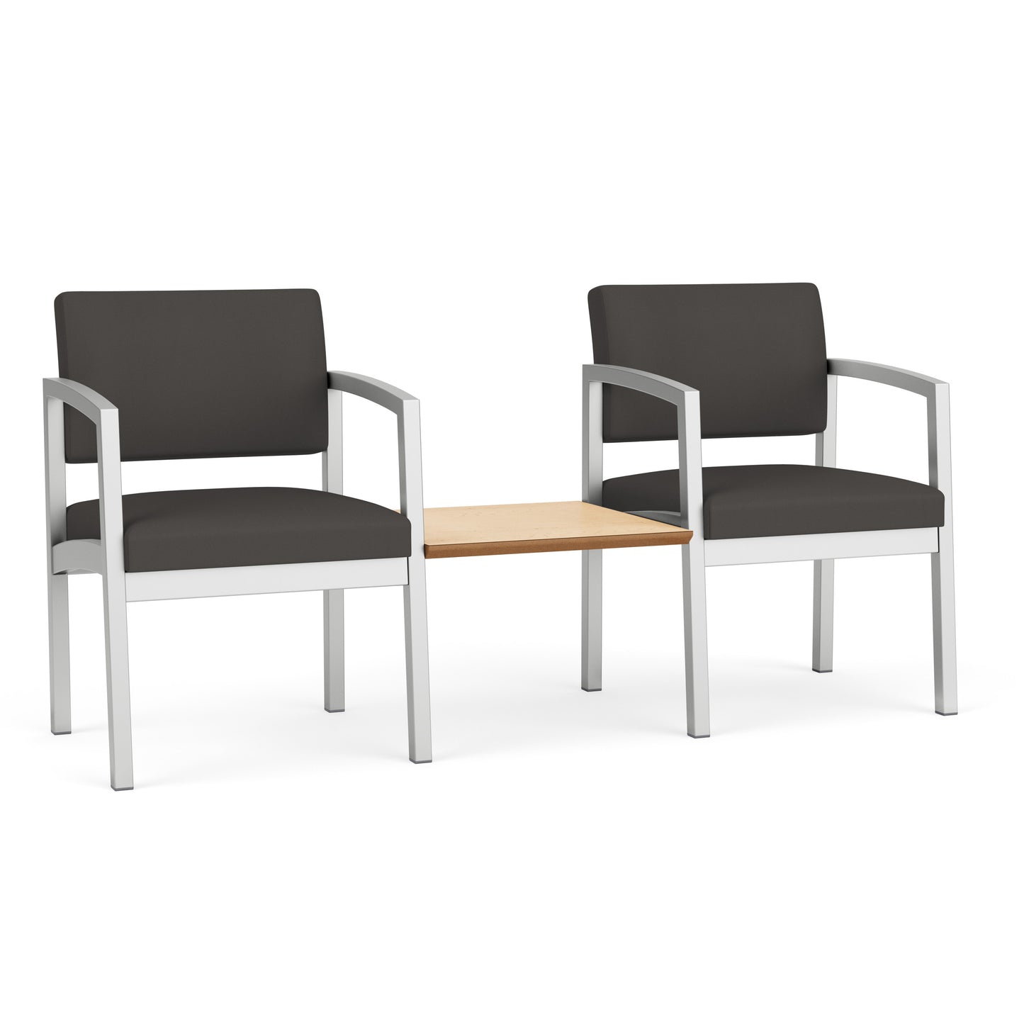 Lenox Steel Waiting Reception 2 Chairs Metal Frame with Connecting Center Table