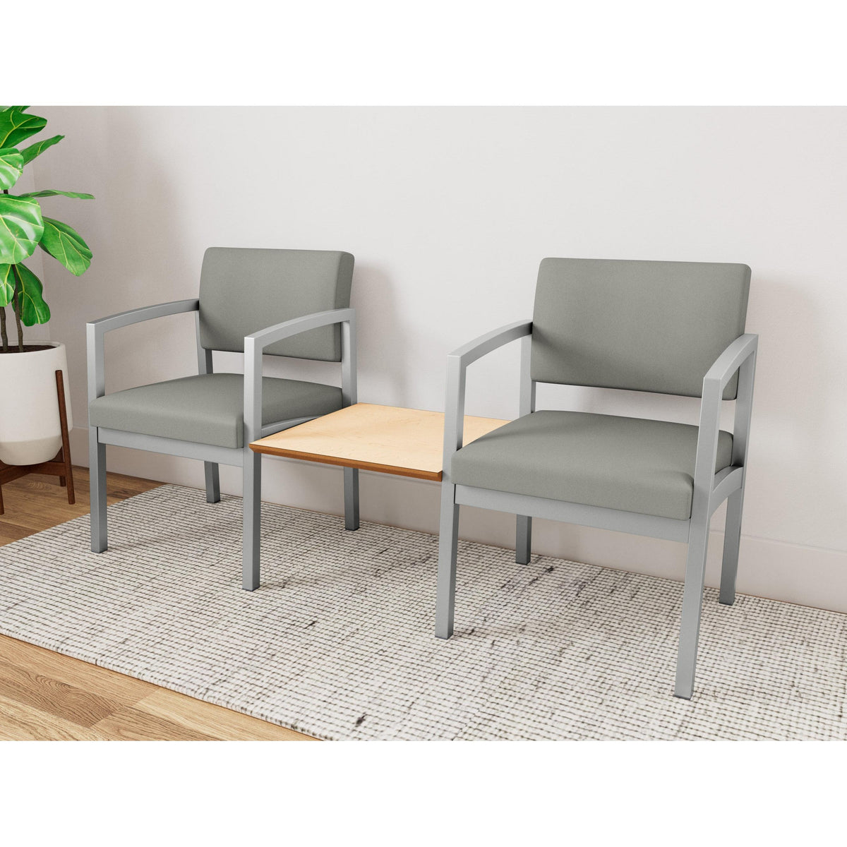 Lenox Steel Waiting Reception 2 Chairs Metal Frame with Connecting Center Table
