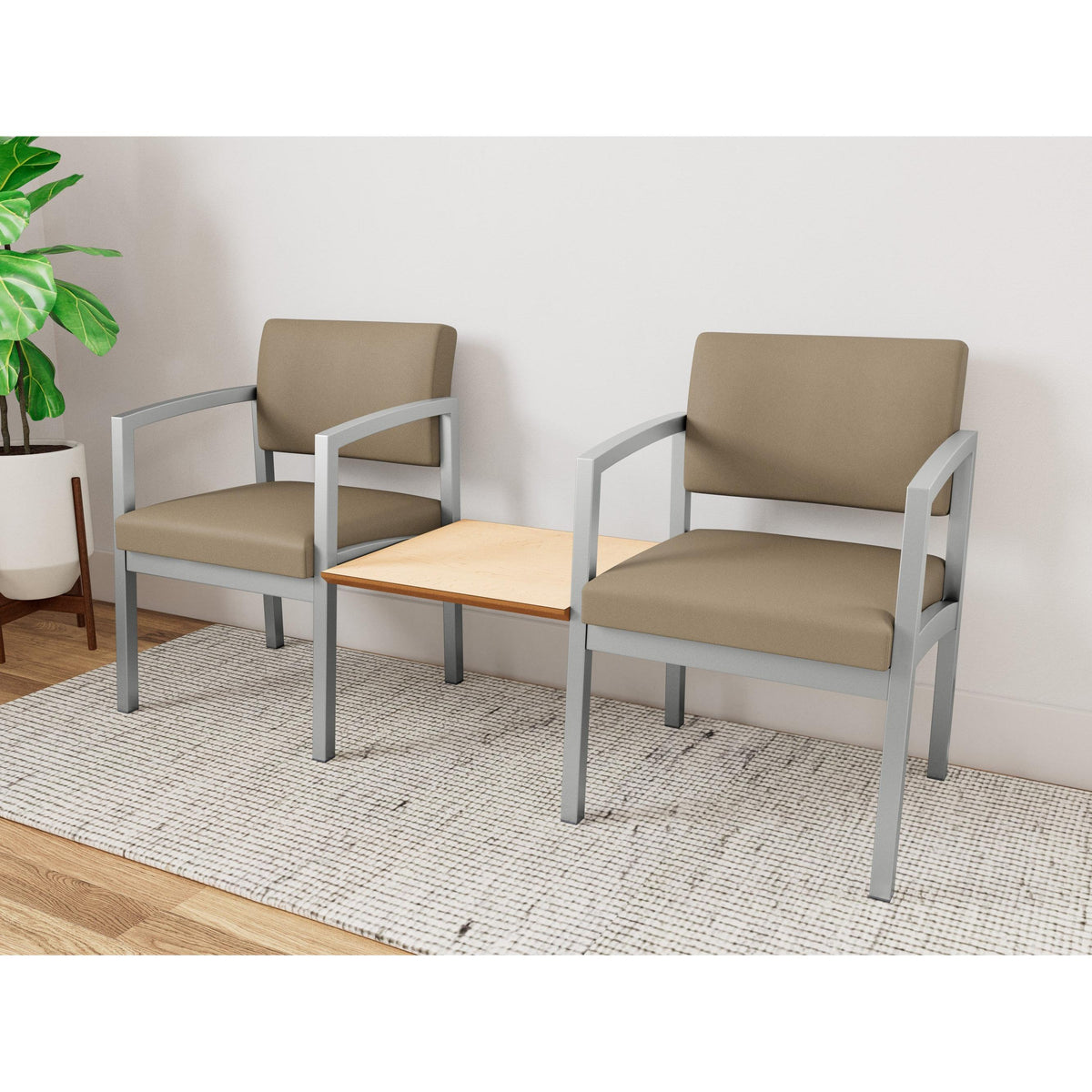Lenox Steel Waiting Reception 2 Chairs Metal Frame with Connecting Center Table