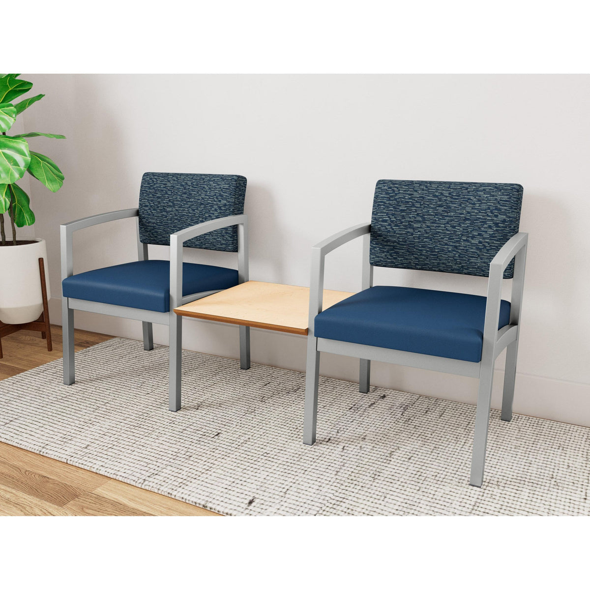 Lenox Steel Waiting Reception 2 Chairs Metal Frame with Connecting Center Table