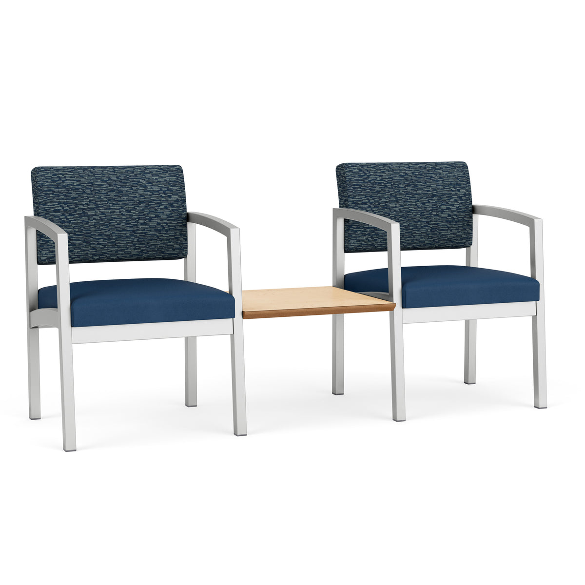 Lenox Steel Waiting Reception 2 Chairs Metal Frame with Connecting Center Table