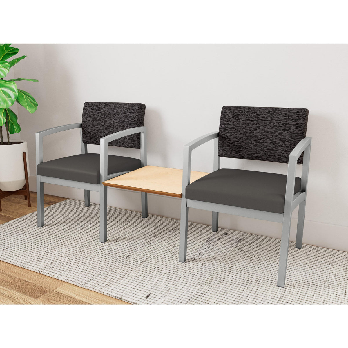 Lenox Steel Waiting Reception 2 Chairs Metal Frame with Connecting Center Table