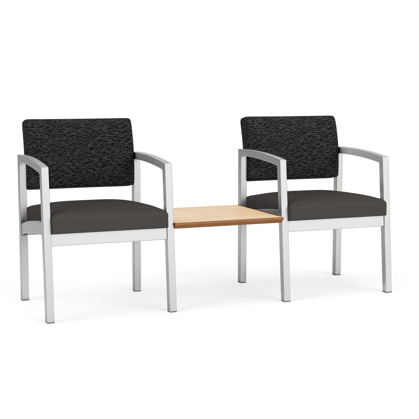 Lenox Steel Waiting Reception 2 Chairs Metal Frame with Connecting Center Table