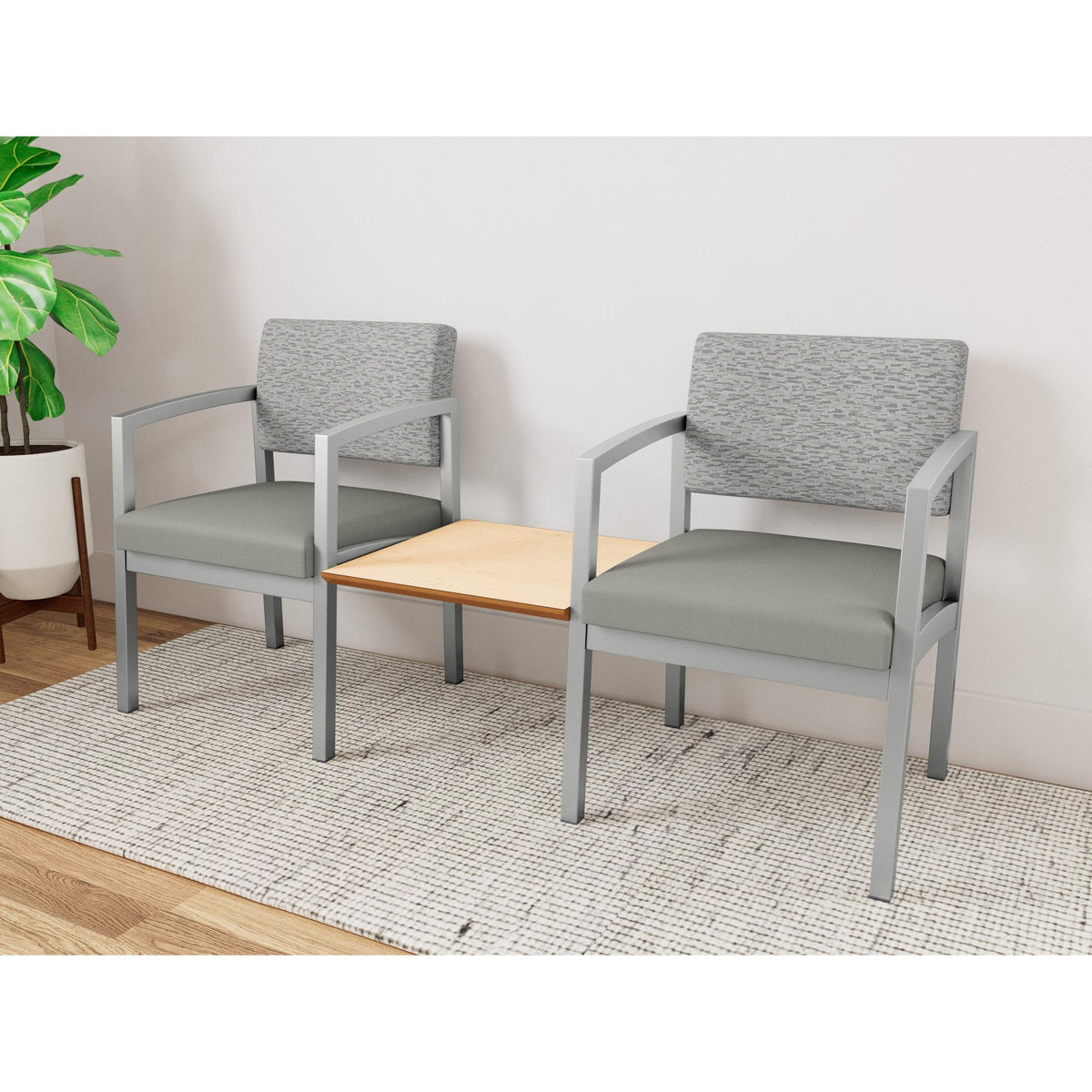 Lenox Steel Waiting Reception 2 Chairs Metal Frame with Connecting Center Table