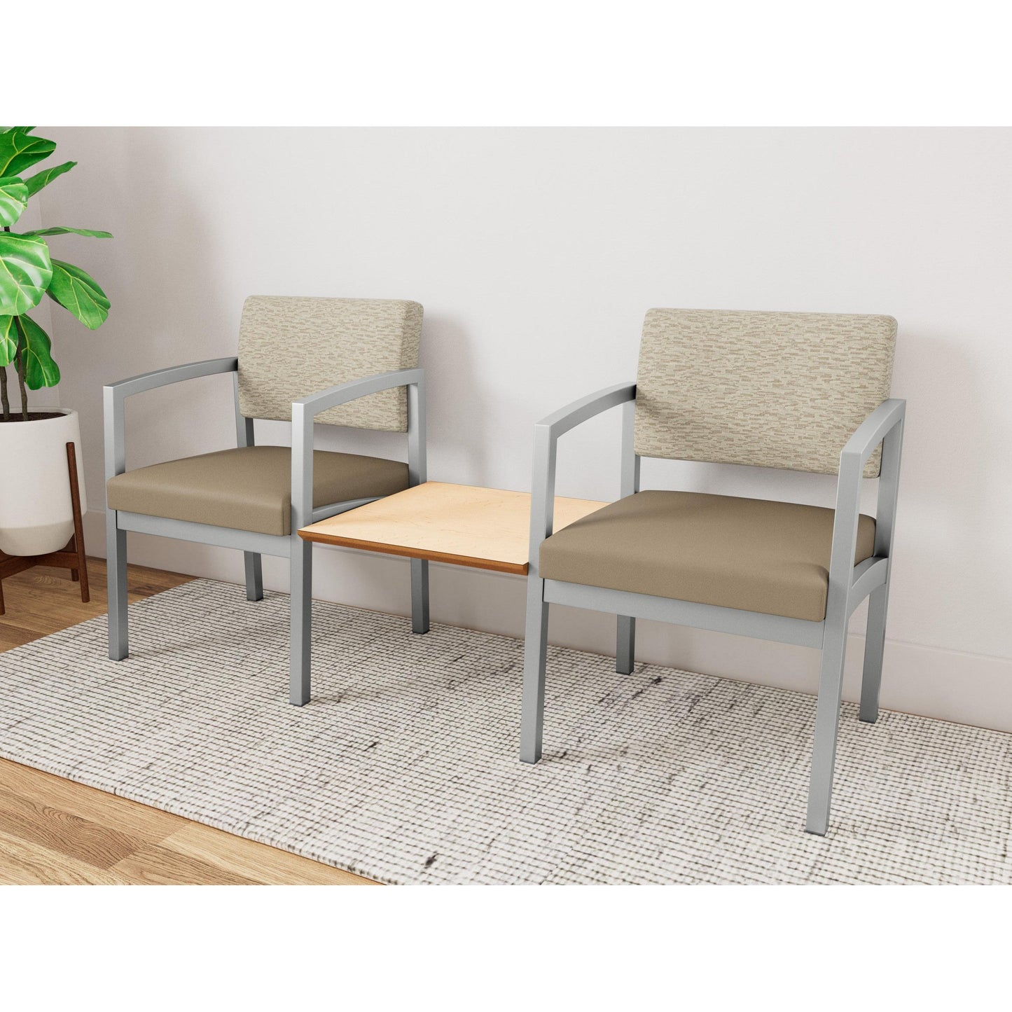 Lenox Steel Waiting Reception 2 Chairs Metal Frame with Connecting Center Table