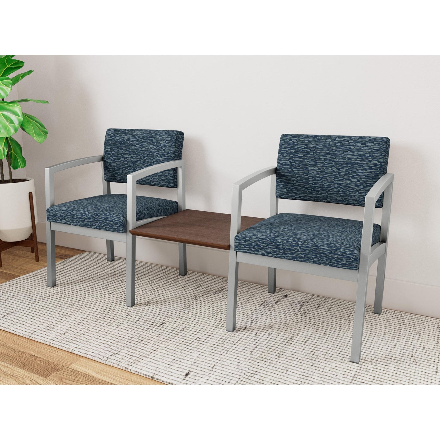 Lenox Steel Waiting Reception 2 Chairs Metal Frame with Connecting Center Table