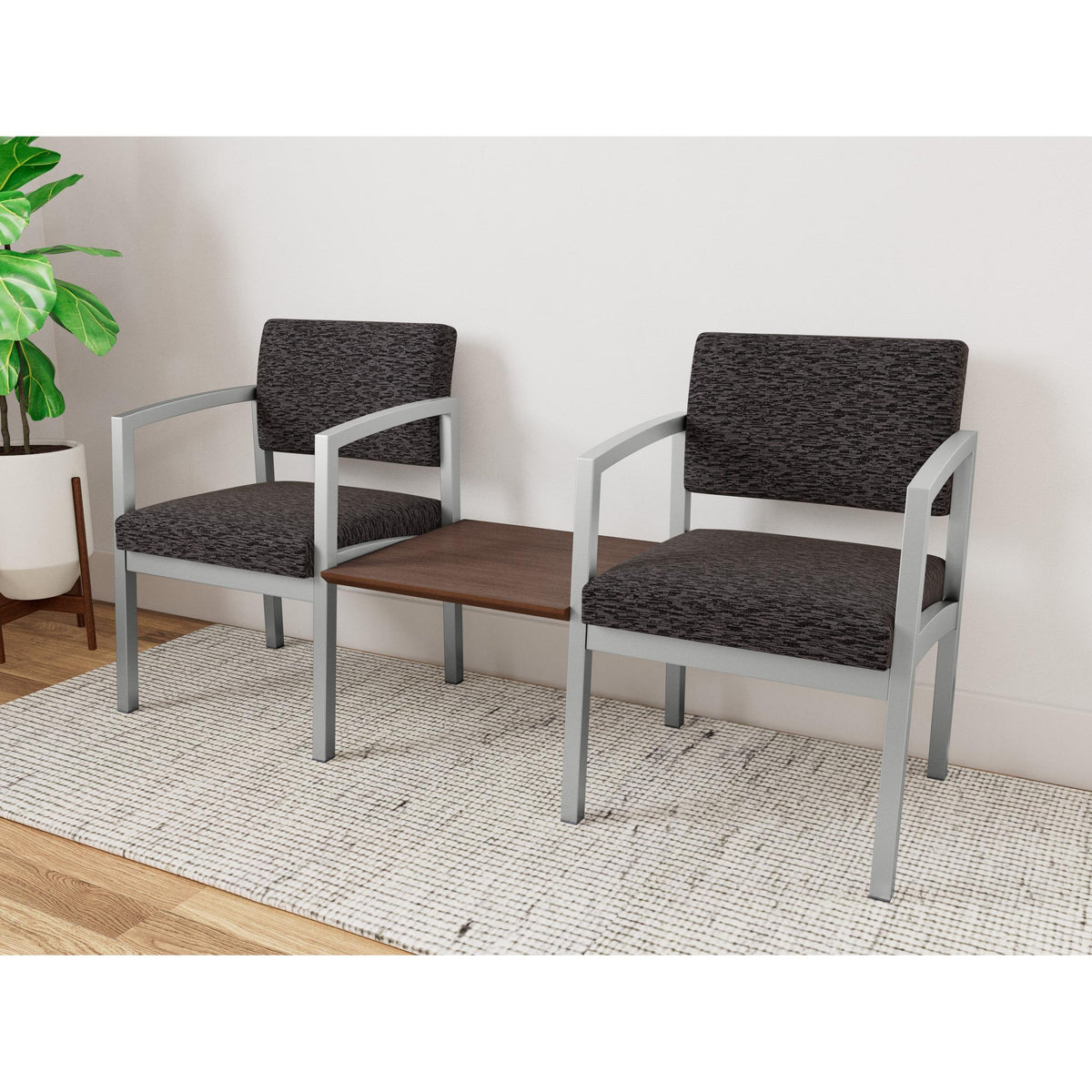 Lenox Steel Waiting Reception 2 Chairs Metal Frame with Connecting Center Table