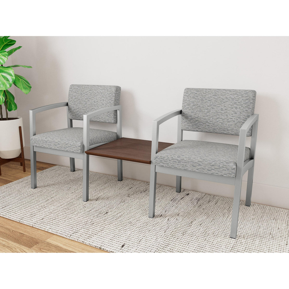 Lenox Steel Waiting Reception 2 Chairs Metal Frame with Connecting Center Table