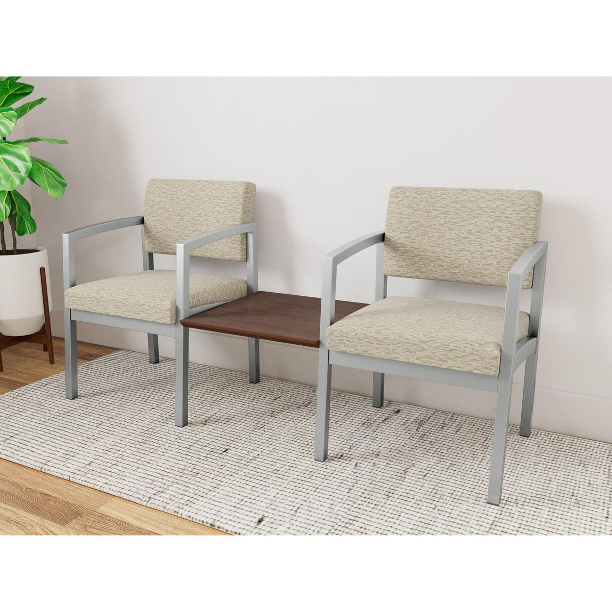 Lenox Steel Waiting Reception 2 Chairs Metal Frame with Connecting Center Table