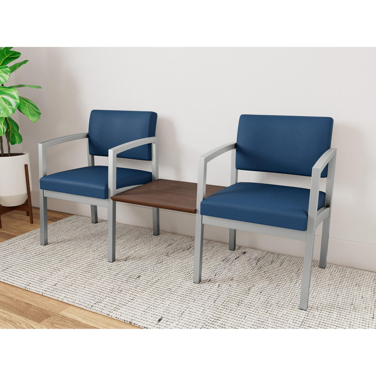 Lenox Steel Waiting Reception 2 Chairs Metal Frame with Connecting Center Table