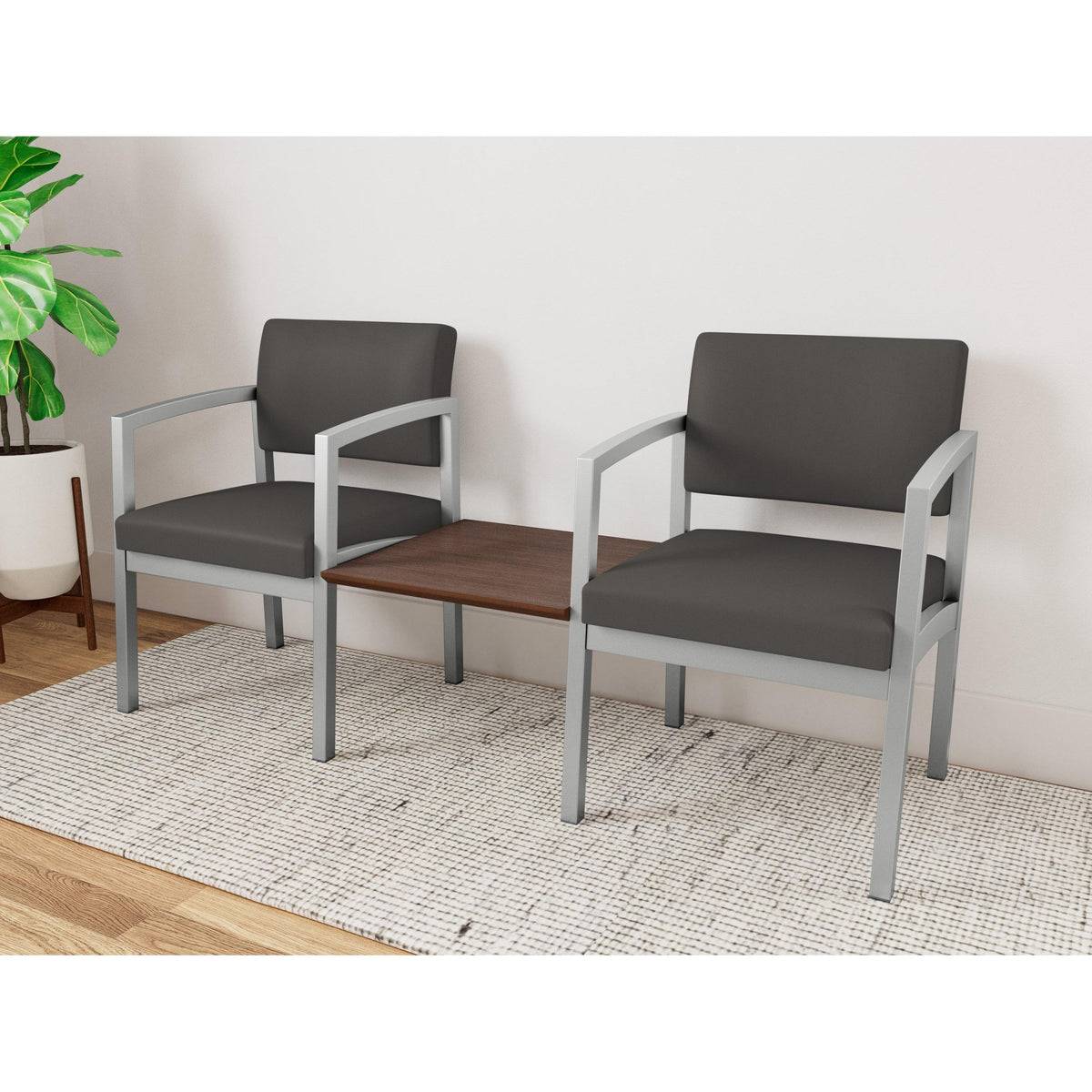 Lenox Steel Waiting Reception 2 Chairs Metal Frame with Connecting Center Table