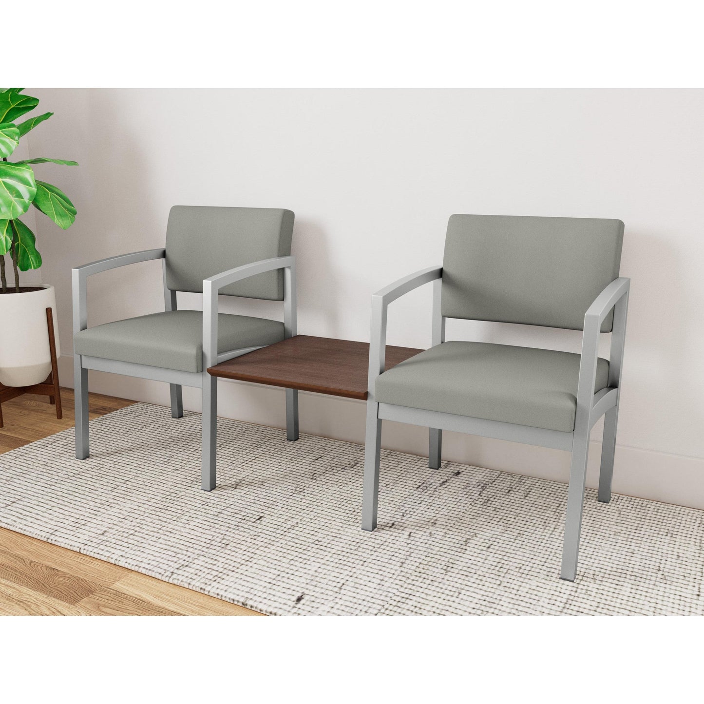 Lenox Steel Waiting Reception 2 Chairs Metal Frame with Connecting Center Table