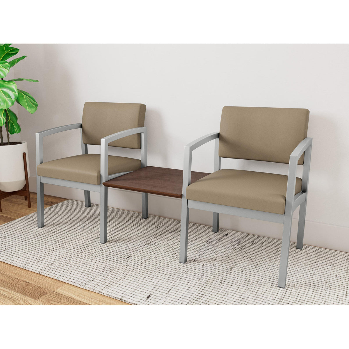 Lenox Steel Waiting Reception 2 Chairs Metal Frame with Connecting Center Table
