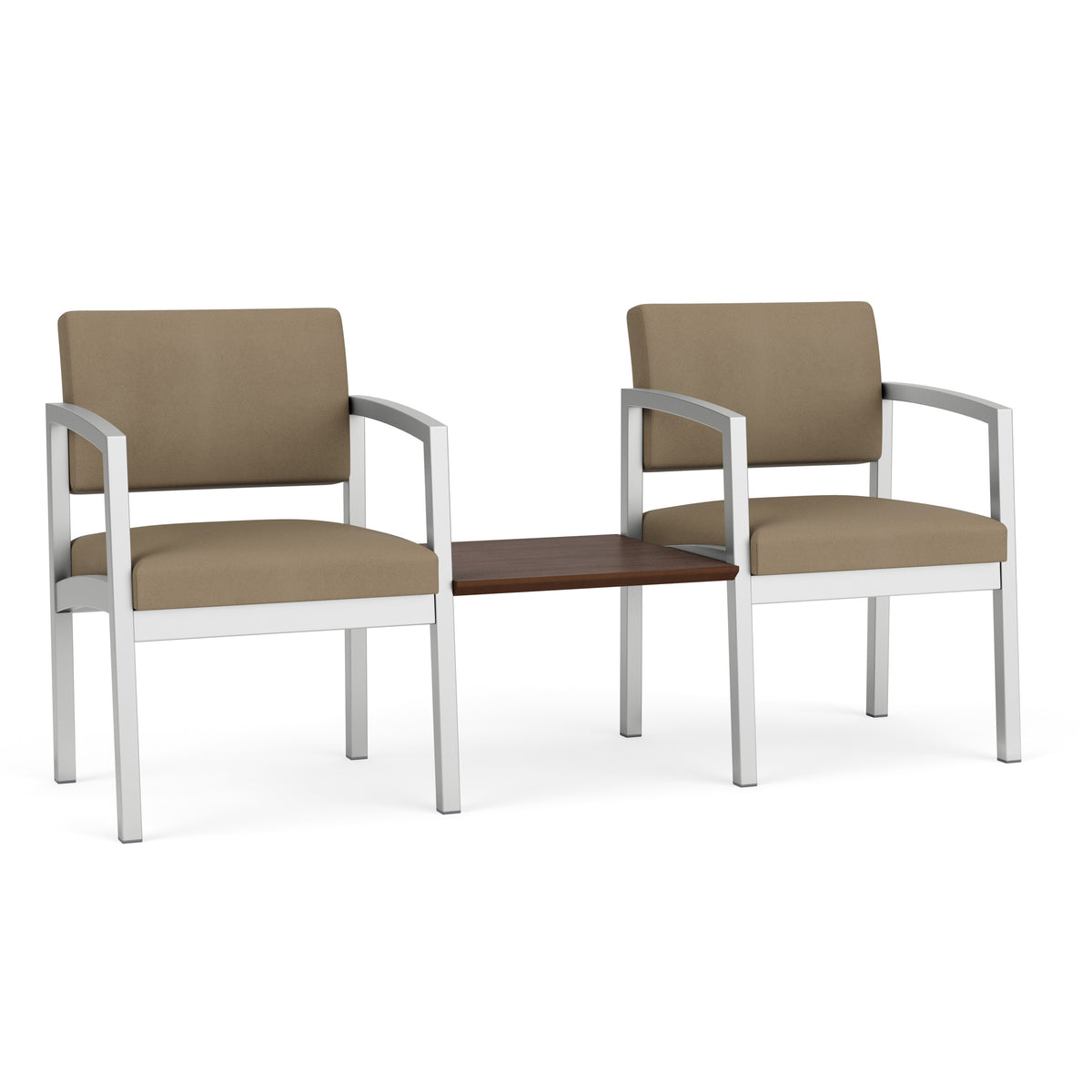 Lenox Steel Waiting Reception 2 Chairs Metal Frame with Connecting Center Table