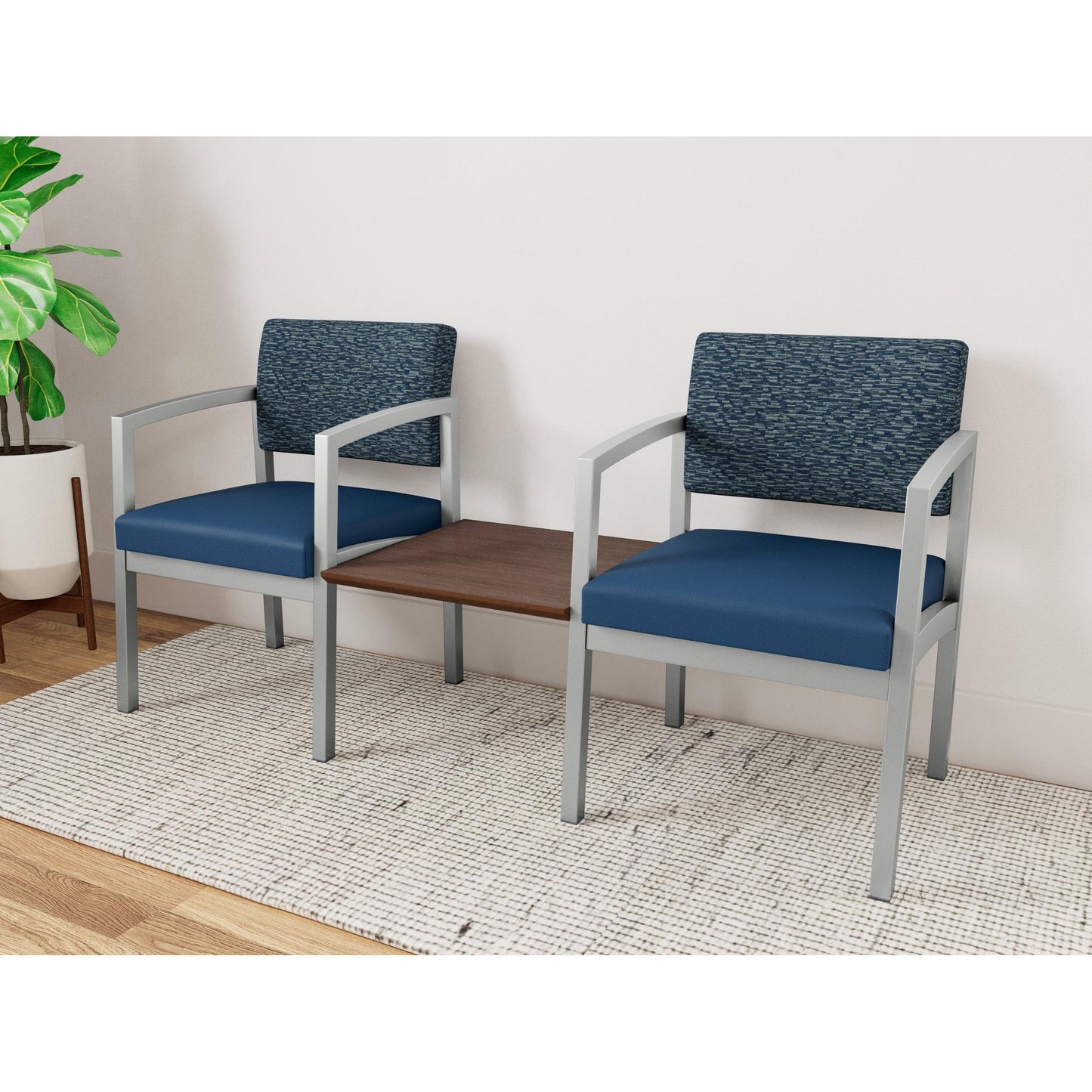 Lenox Steel Waiting Reception 2 Chairs Metal Frame with Connecting Center Table