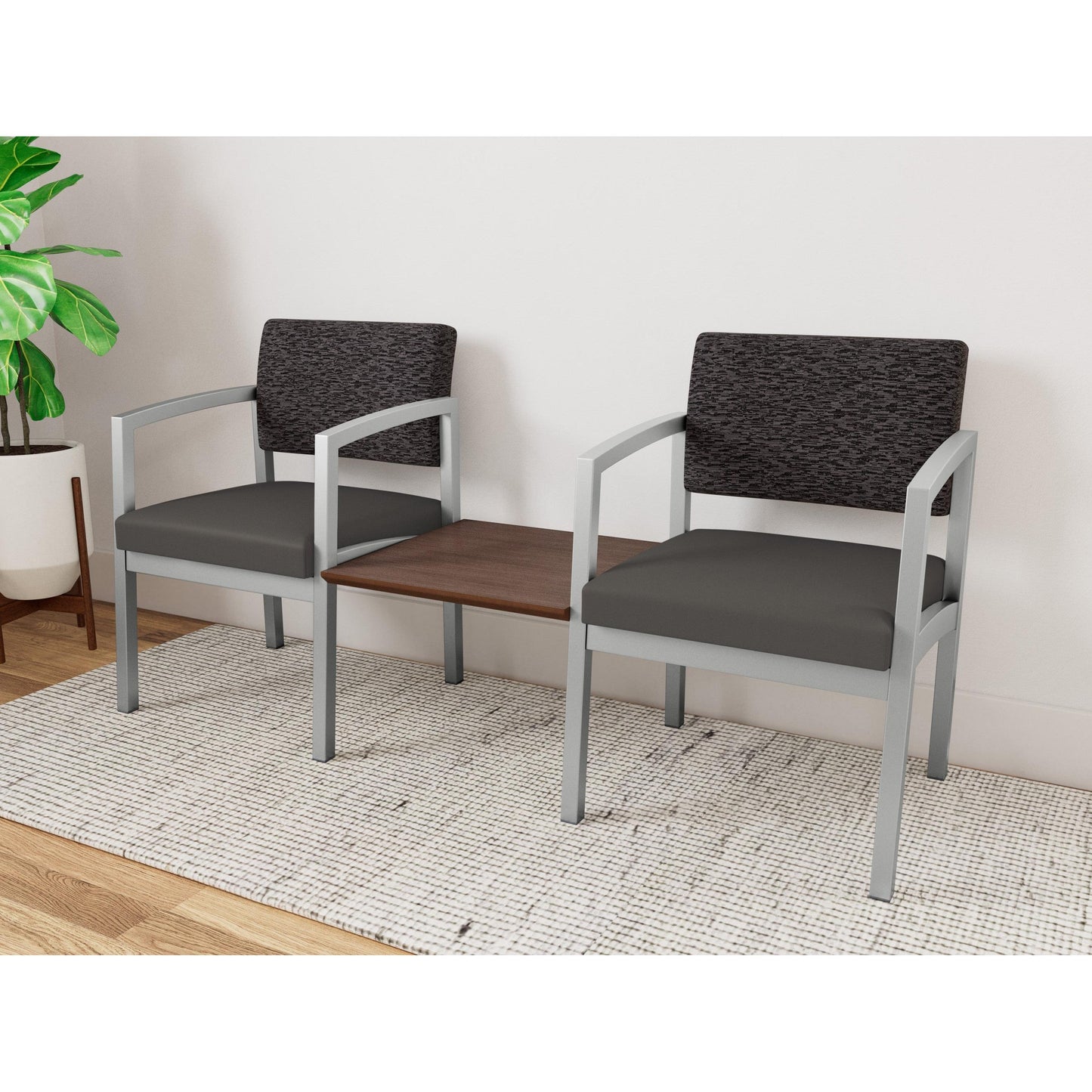Lenox Steel Waiting Reception 2 Chairs Metal Frame with Connecting Center Table