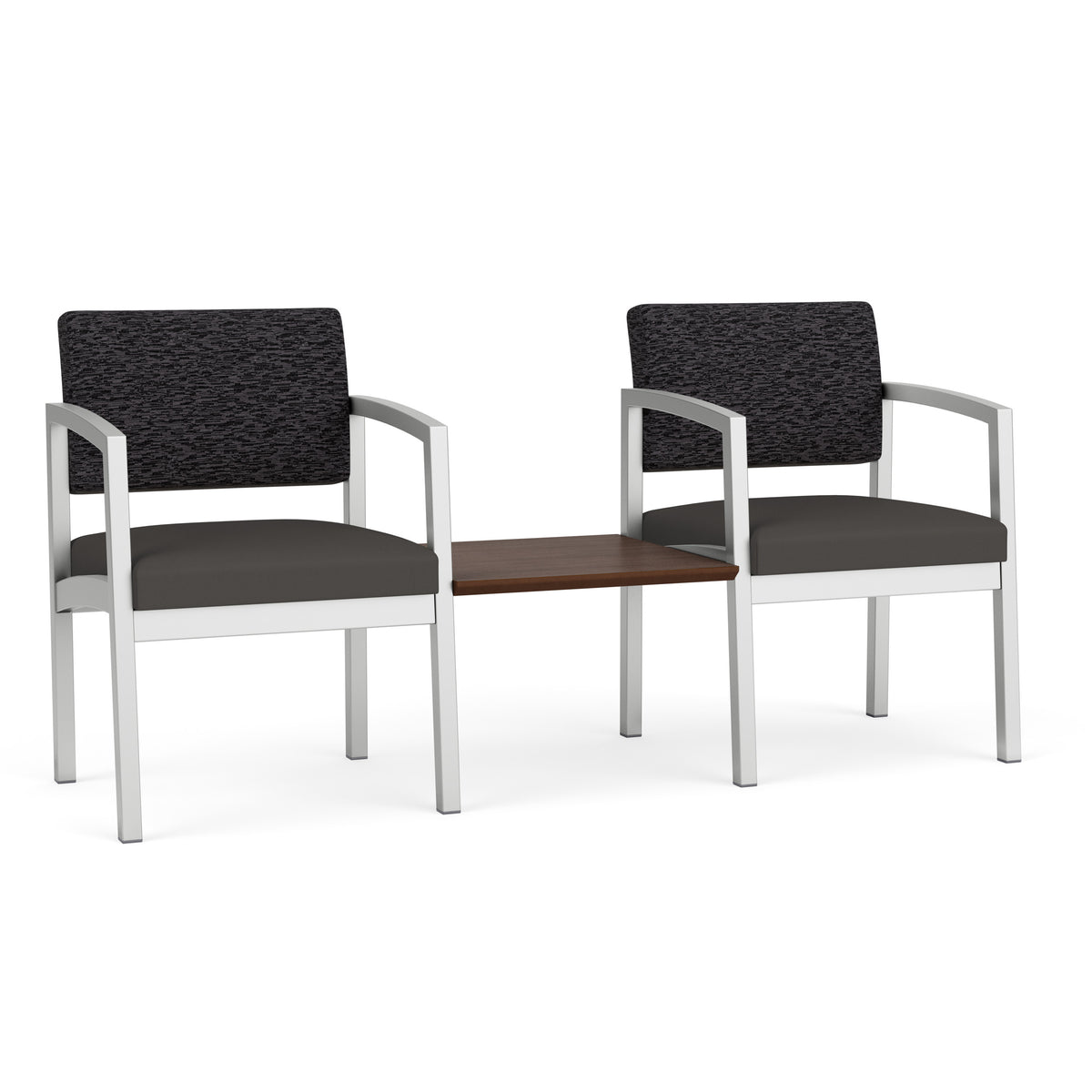 Lenox Steel Waiting Reception 2 Chairs Metal Frame with Connecting Center Table
