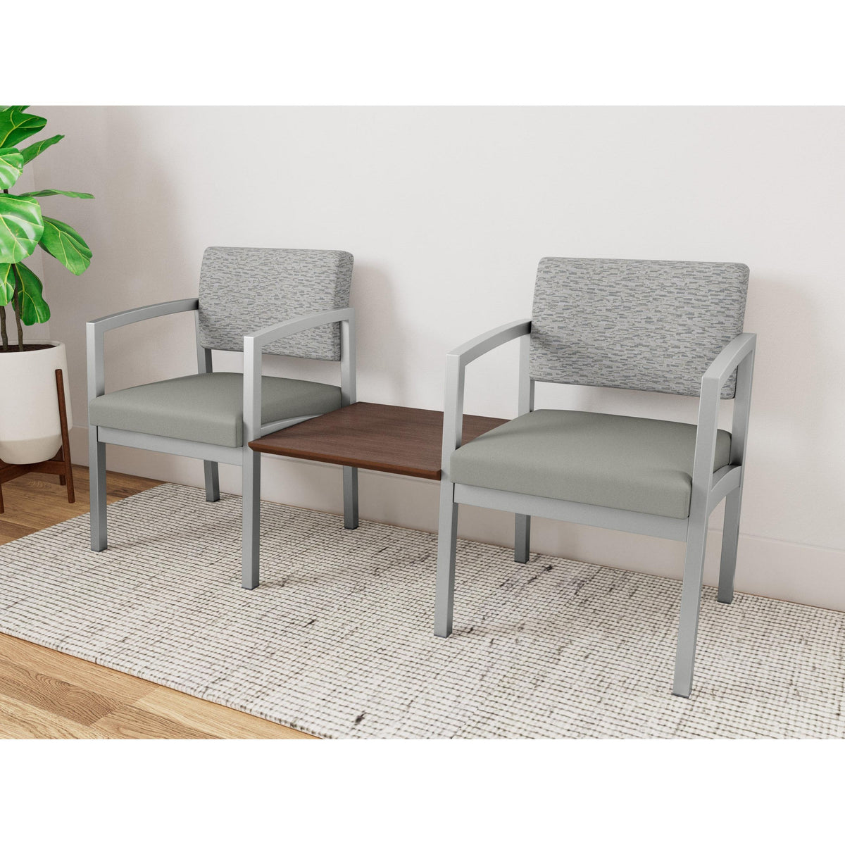 Lenox Steel Waiting Reception 2 Chairs Metal Frame with Connecting Center Table