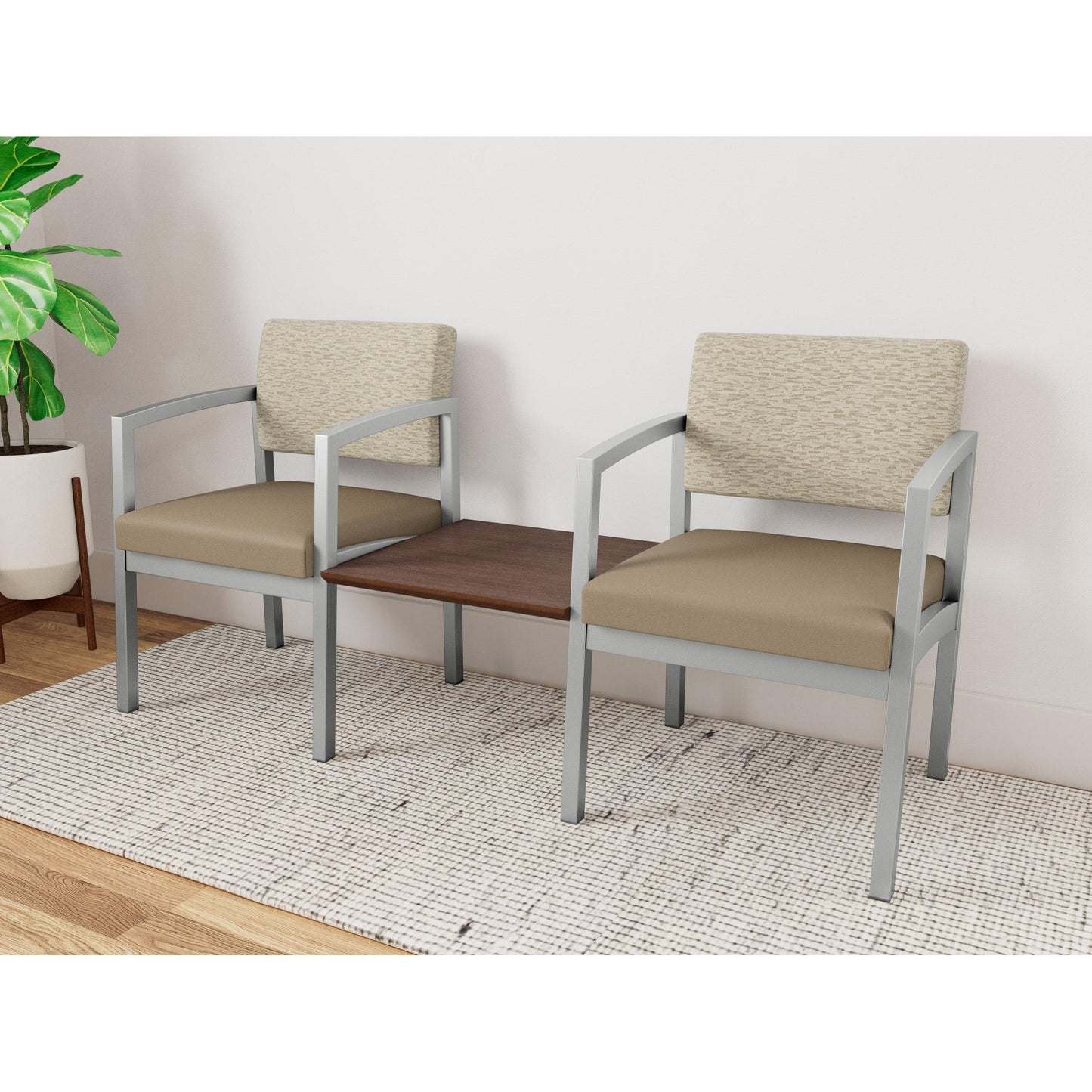 Lenox Steel Waiting Reception 2 Chairs Metal Frame with Connecting Center Table