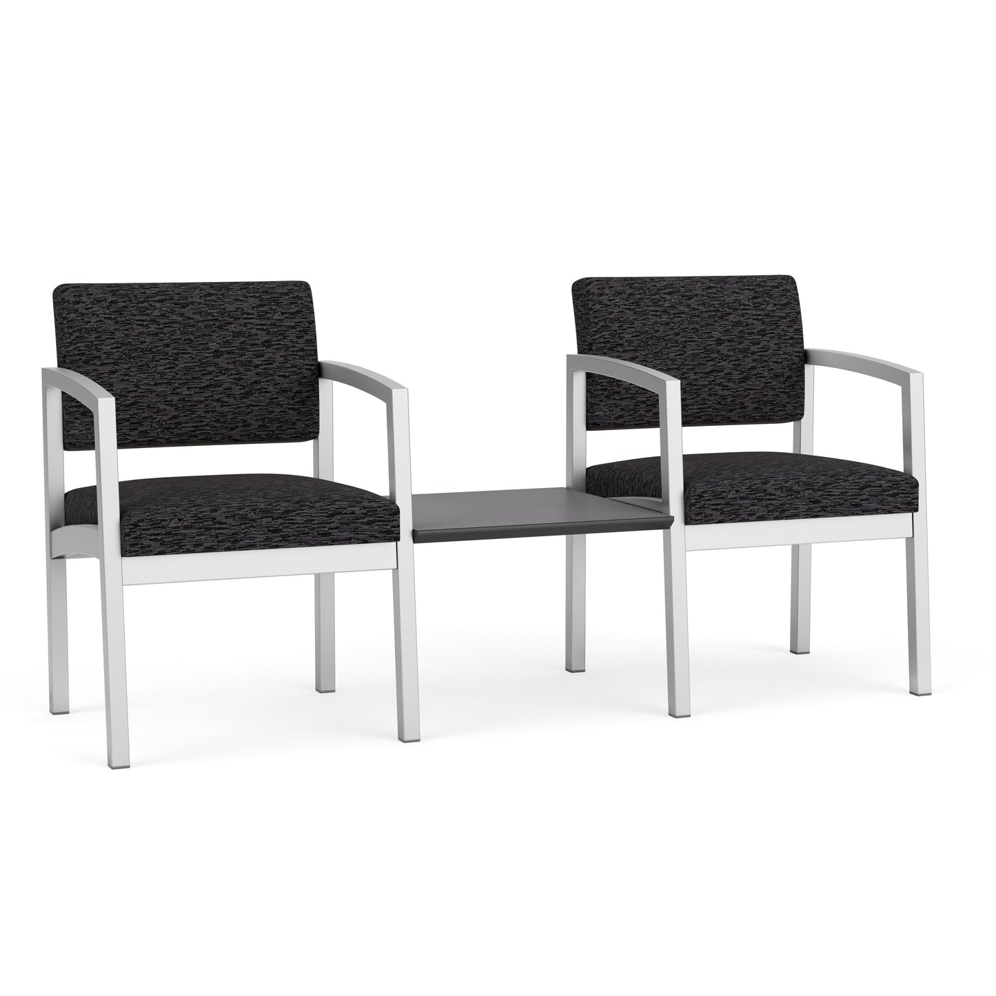 Lenox Steel Waiting Reception 2 Chairs Metal Frame with Connecting Center Table