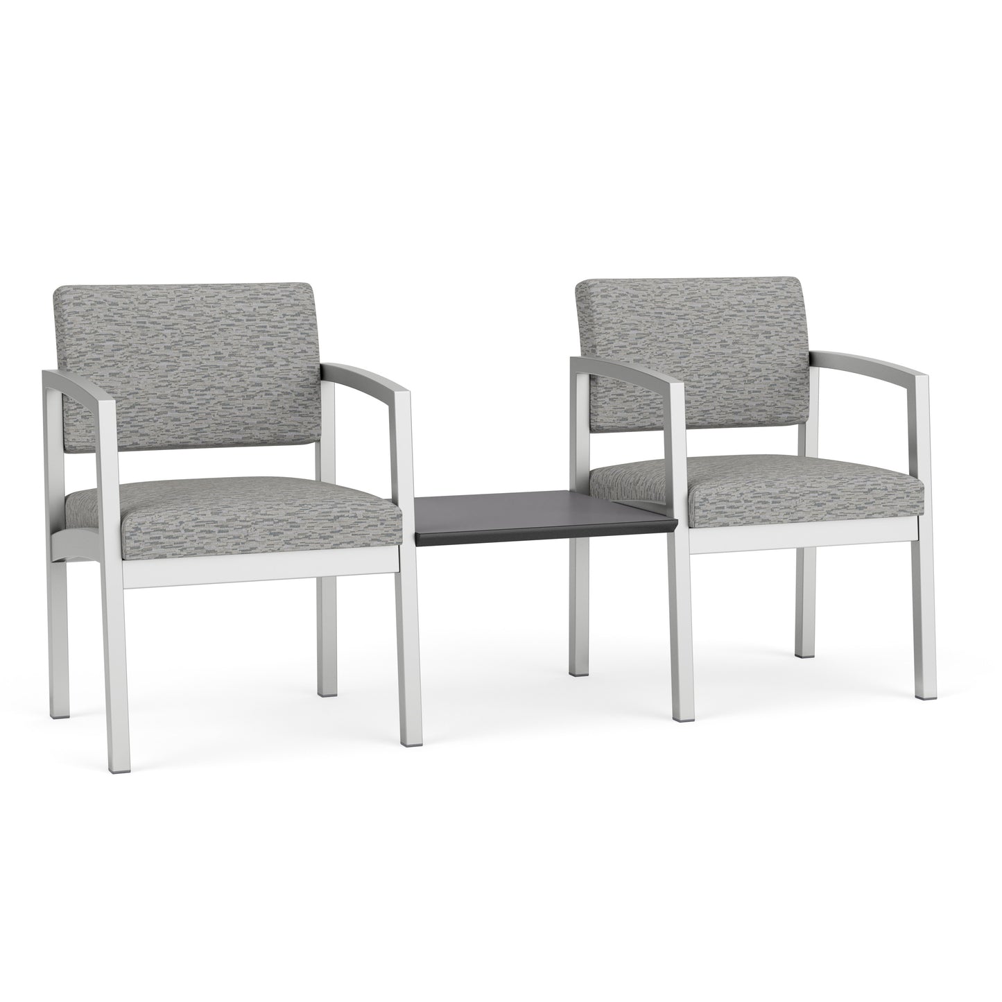 Lenox Steel Waiting Reception 2 Chairs Metal Frame with Connecting Center Table