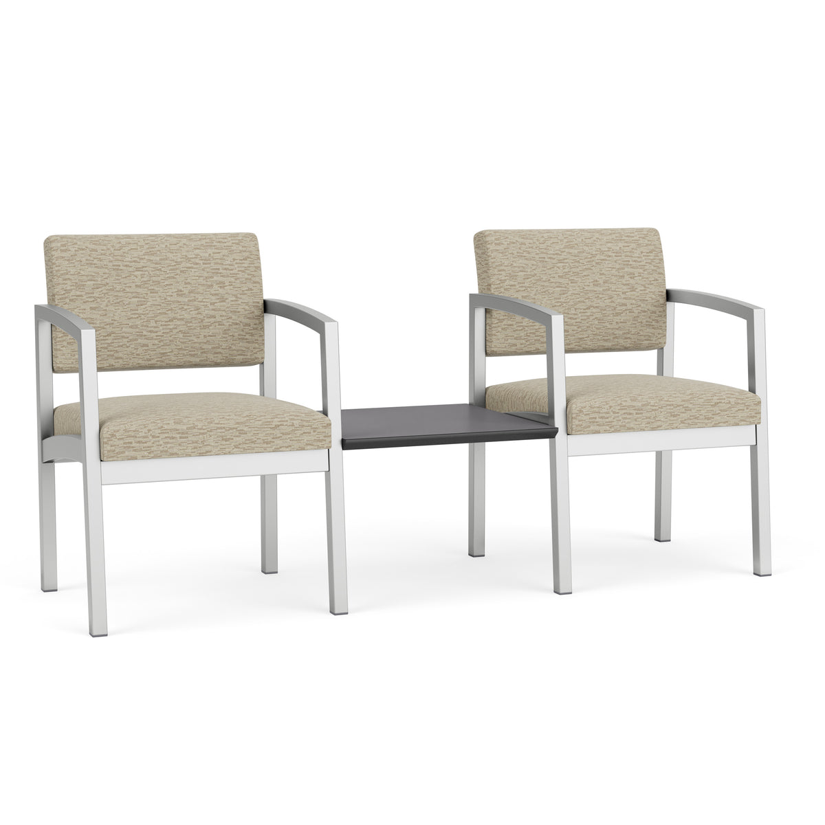 Lenox Steel Waiting Reception 2 Chairs Metal Frame with Connecting Center Table