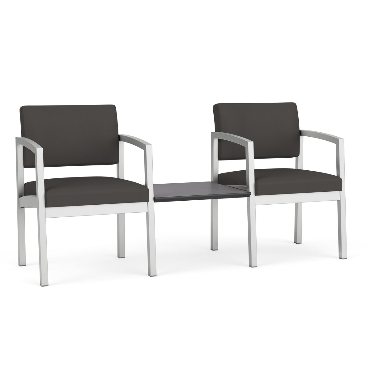 Lenox Steel Waiting Reception 2 Chairs Metal Frame with Connecting Center Table
