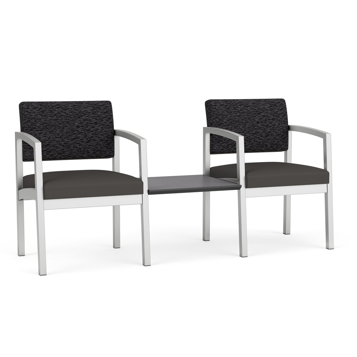 Lenox Steel Waiting Reception 2 Chairs Metal Frame with Connecting Center Table