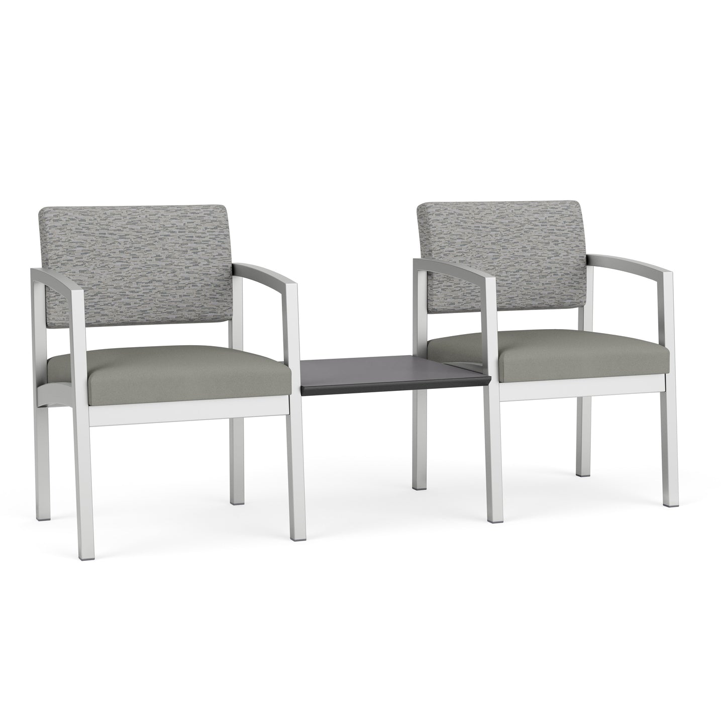 Lenox Steel Waiting Reception 2 Chairs Metal Frame with Connecting Center Table