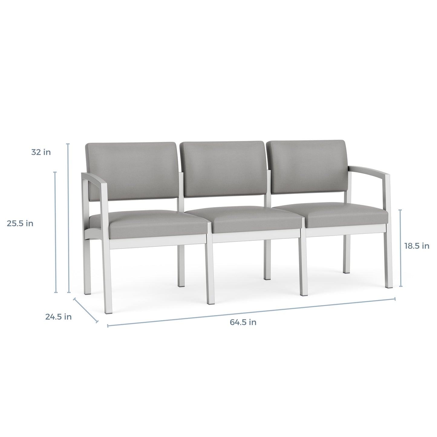 Lenox Steel Waiting Reception 3 Seat Tandem Seating Metal Frame No Center Arms