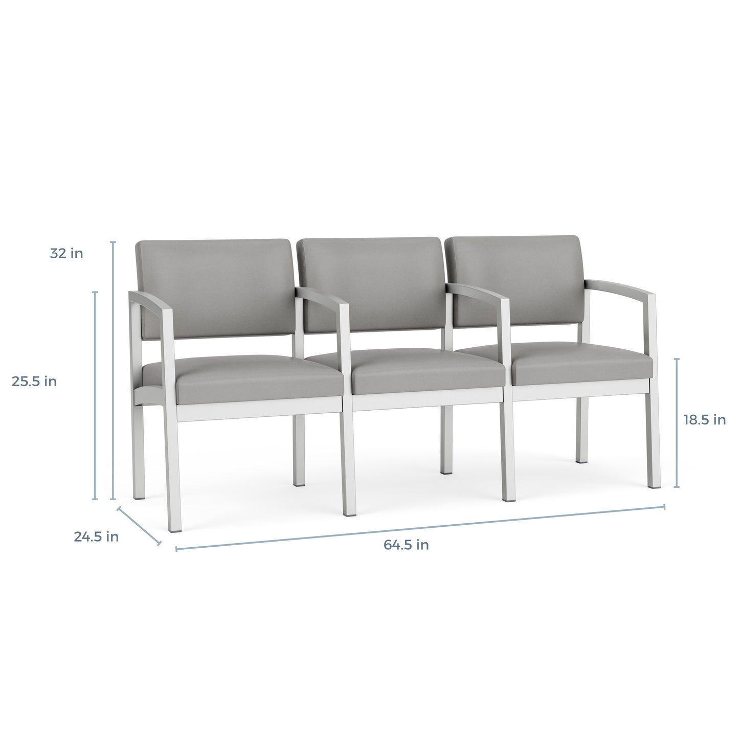 Lenox Steel Waiting Reception 3 Seat Tandem Seating Metal Frame