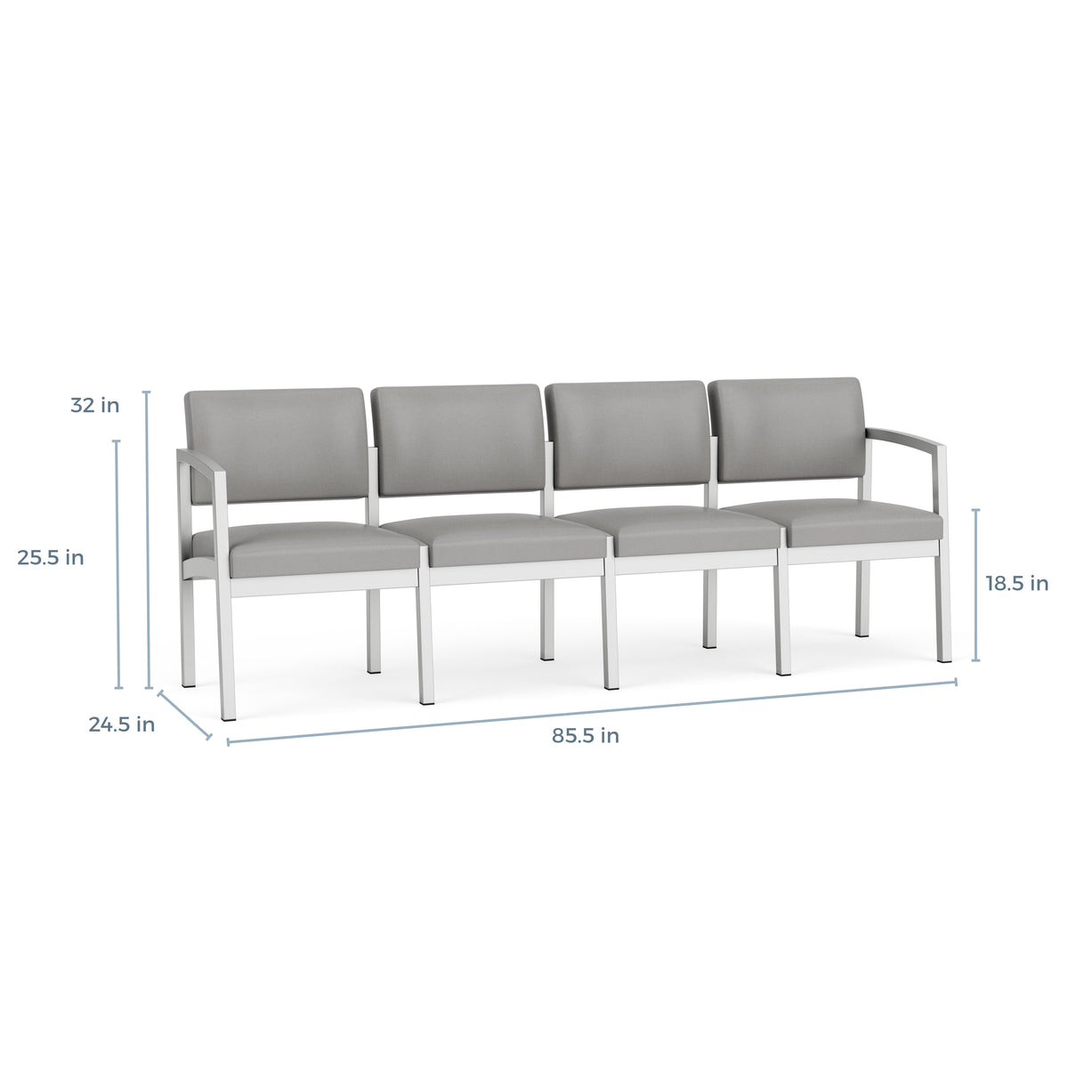 Lenox Steel Waiting Reception 4 Seat Tandem Seating Metal Frame No Center Arms