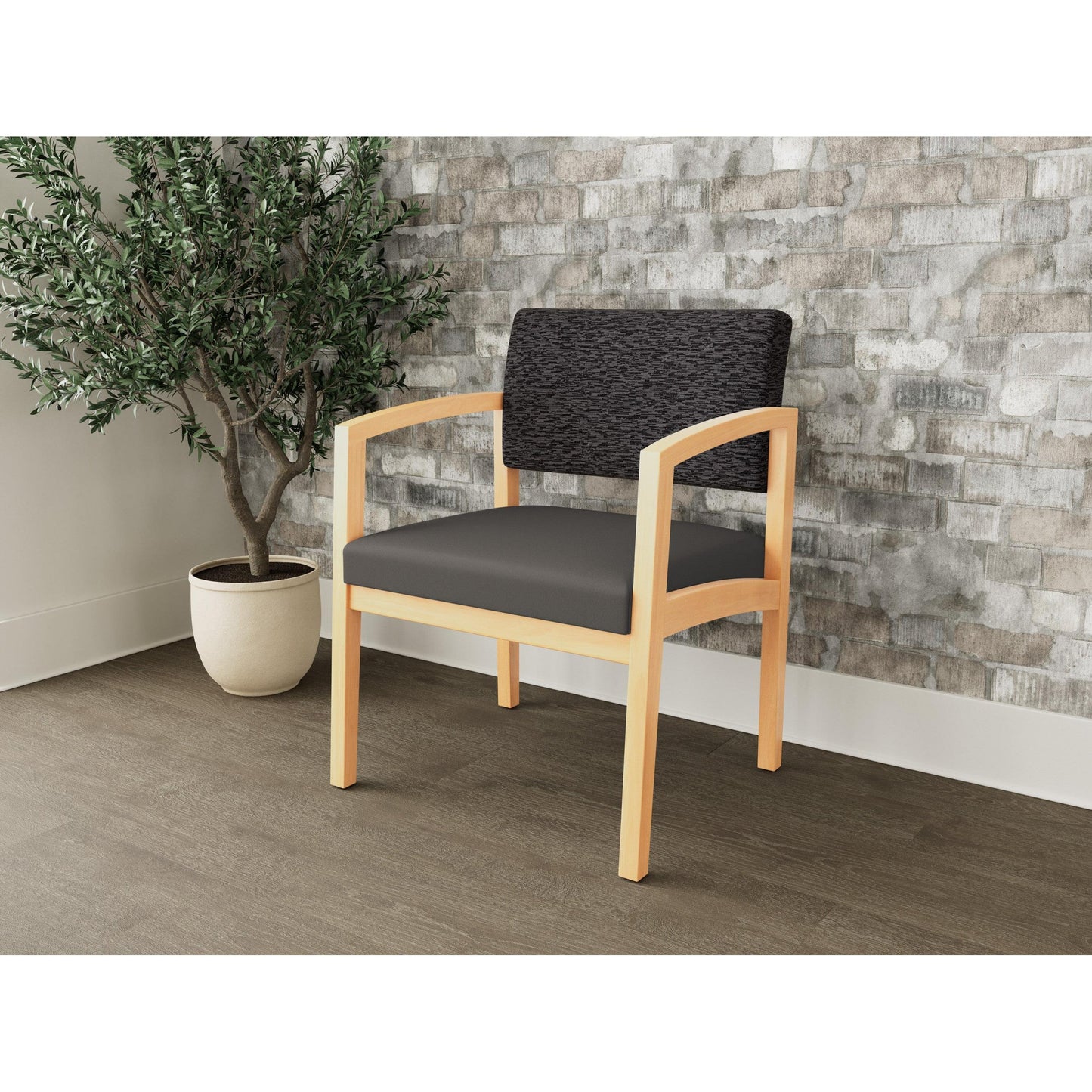 Lenox Wood Waiting Reception Wide Guest Chair Wood Frame