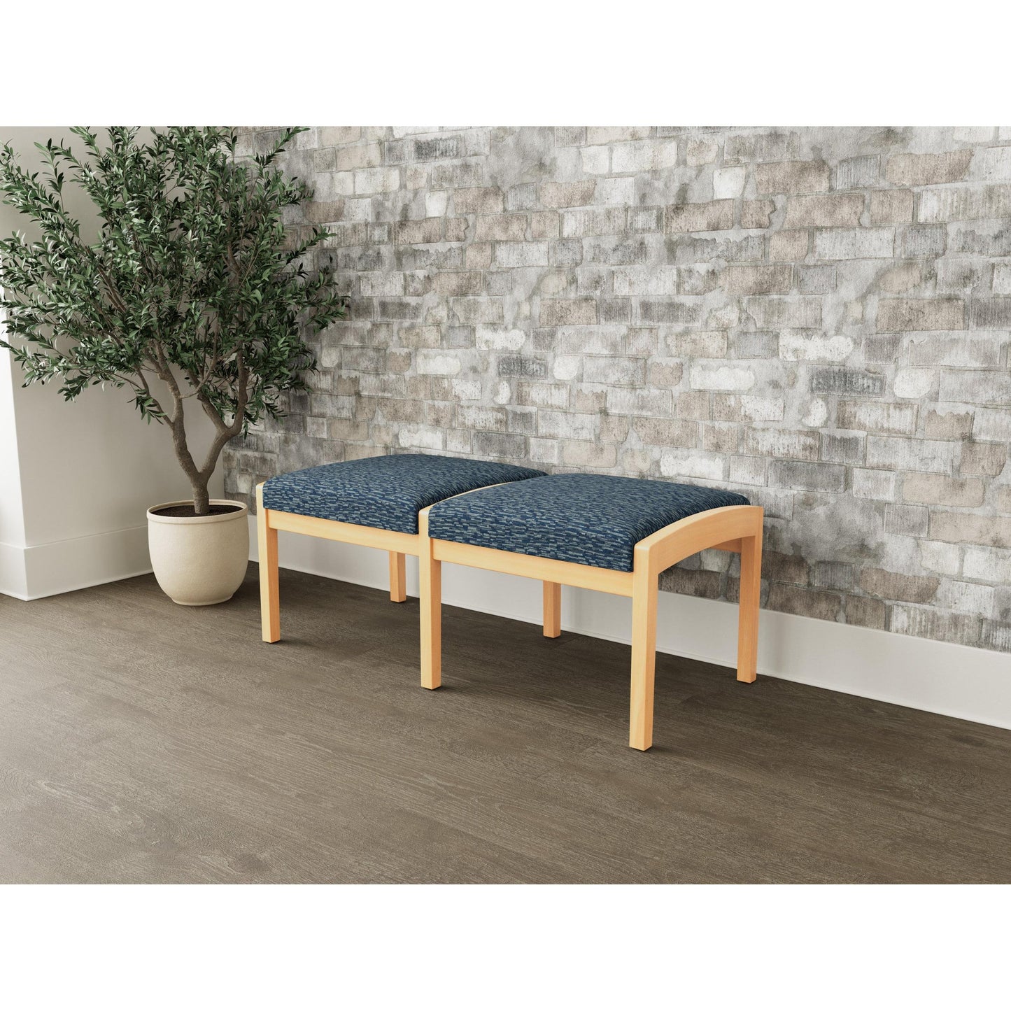 Lenox Wood Waiting Reception 2 Seat Bench Wood Frame