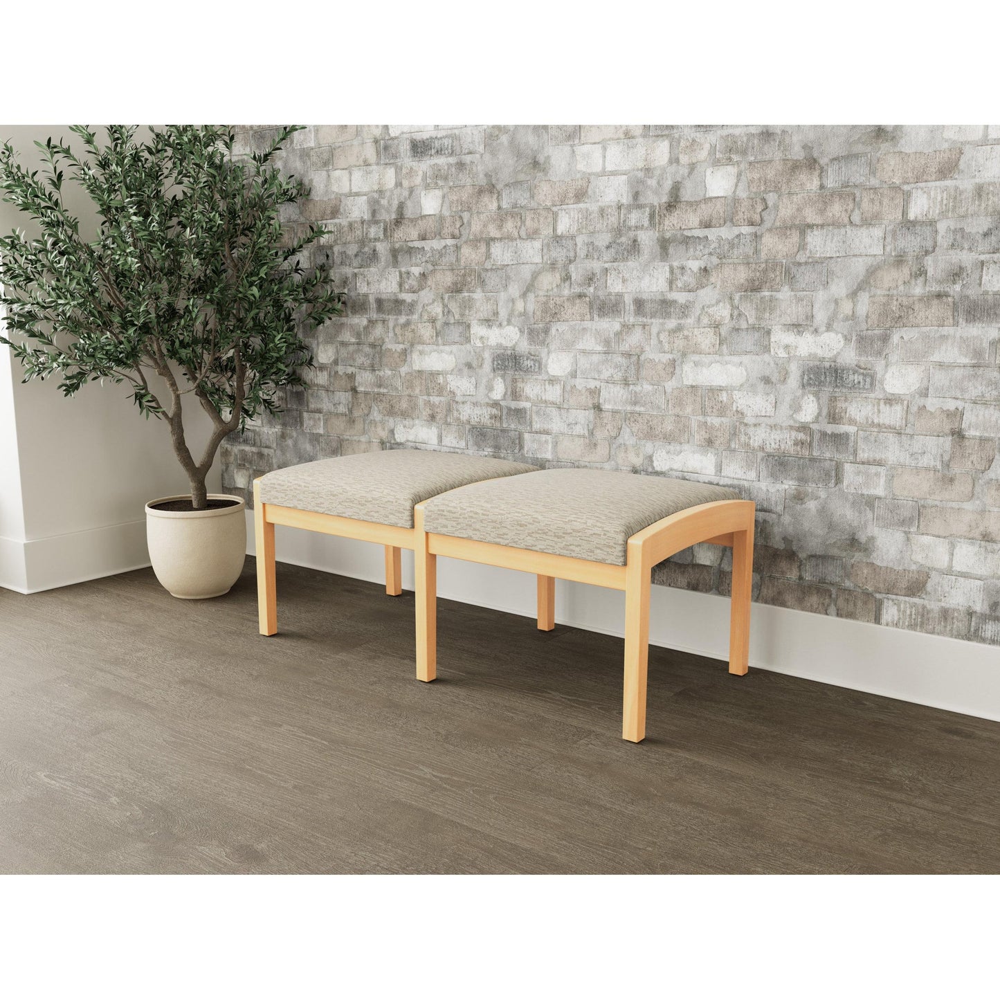 Lenox Wood Waiting Reception 2 Seat Bench Wood Frame