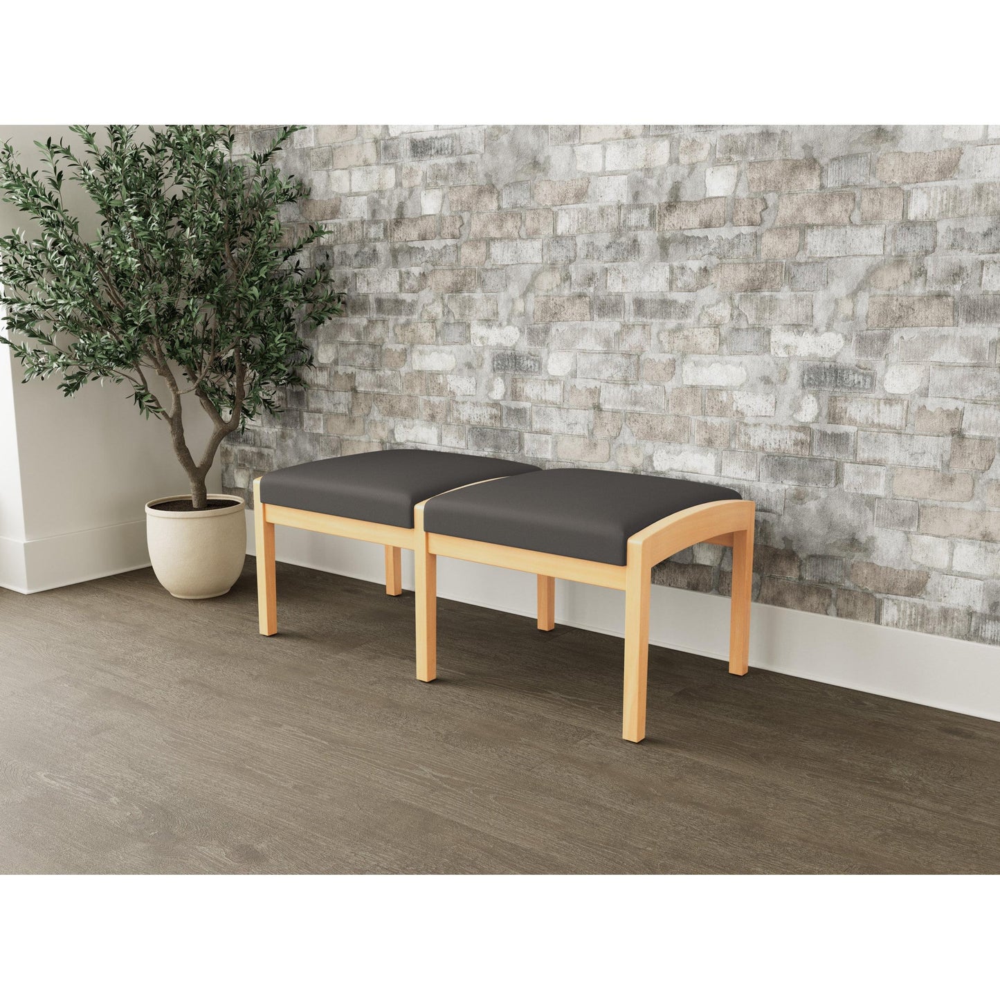 Lenox Wood Waiting Reception 2 Seat Bench Wood Frame