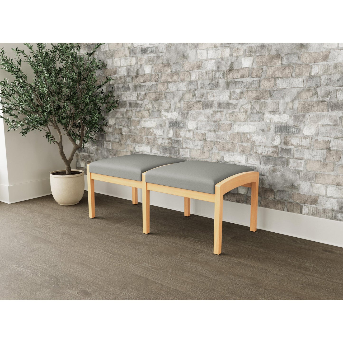 Lenox Wood Waiting Reception 2 Seat Bench Wood Frame