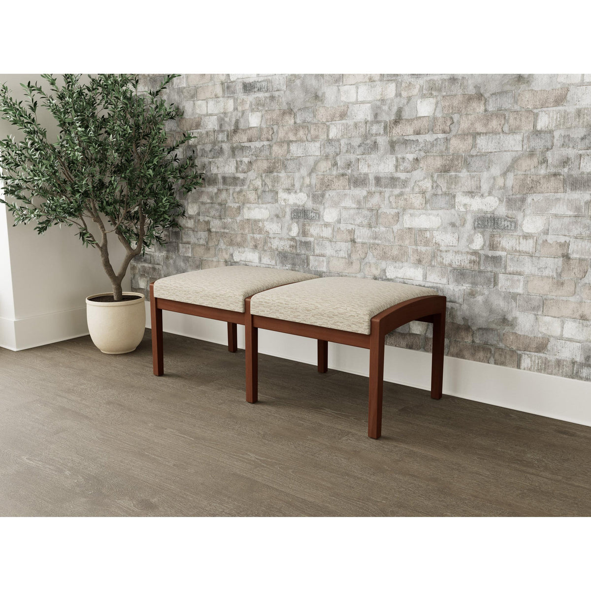 Lenox Wood Waiting Reception 2 Seat Bench Wood Frame
