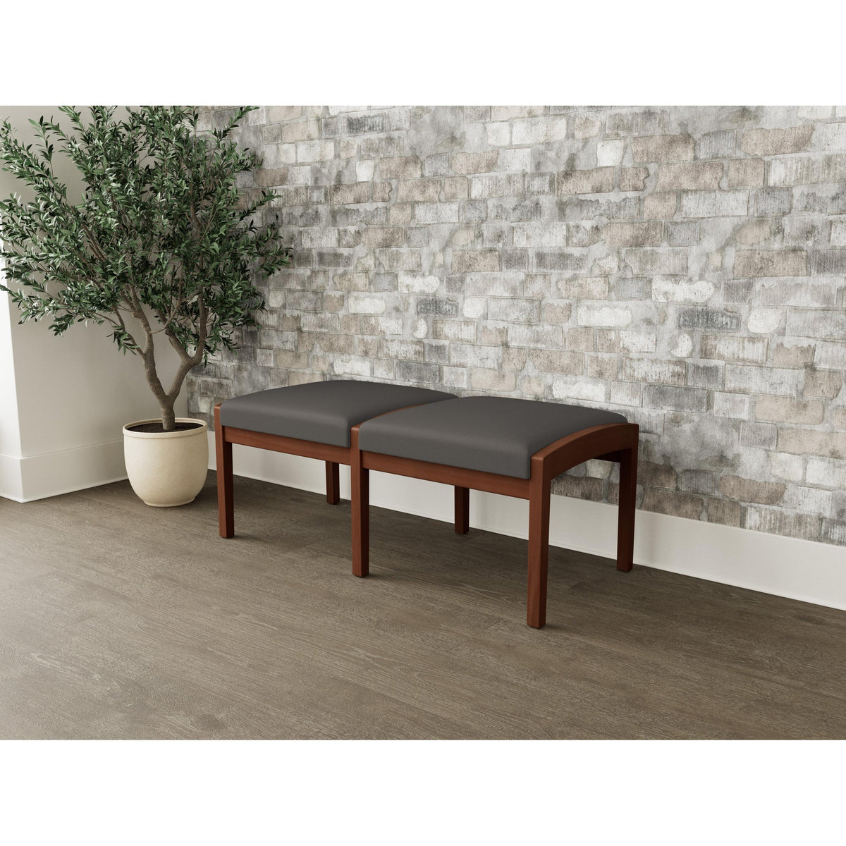 Lenox Wood Waiting Reception 2 Seat Bench Wood Frame