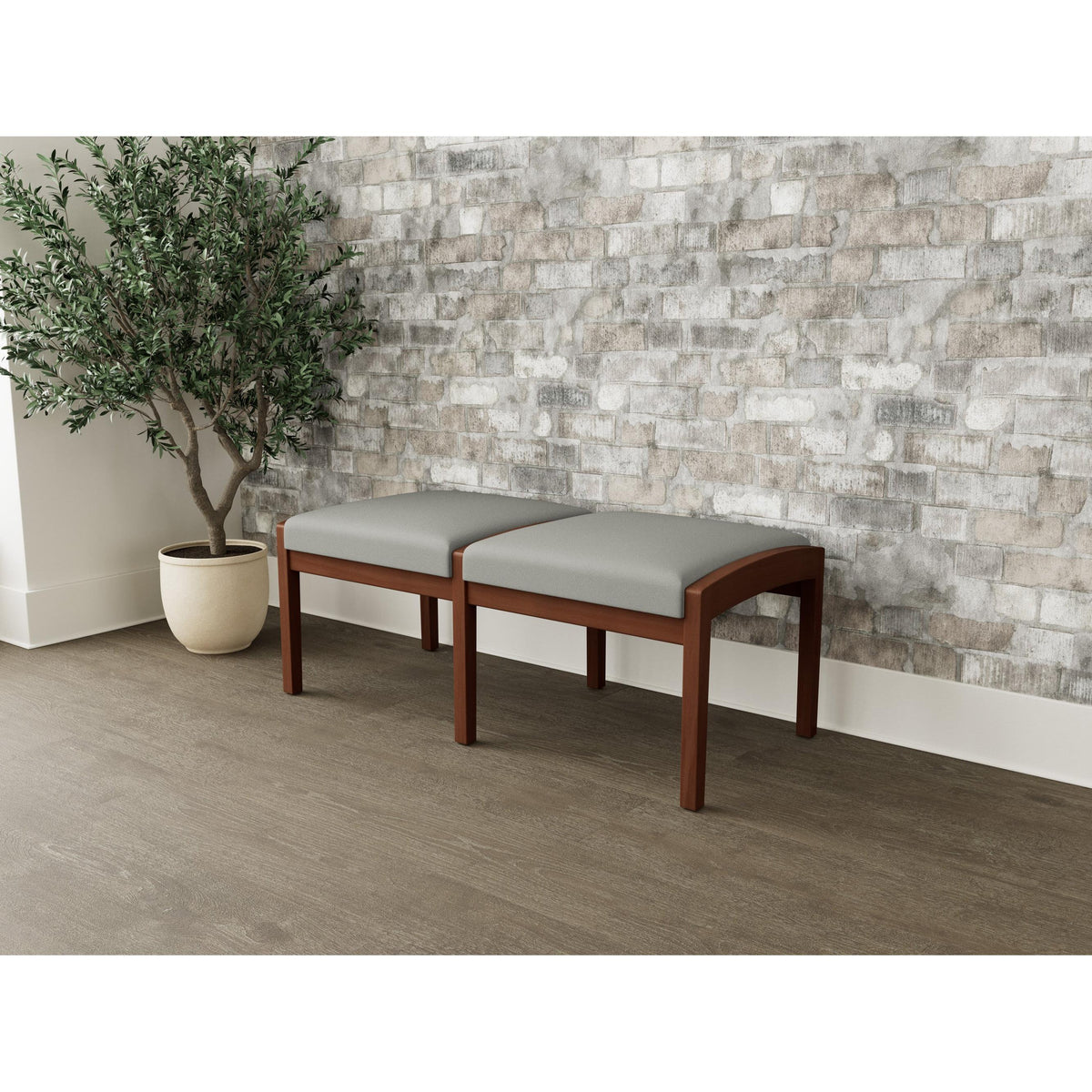 Lenox Wood Waiting Reception 2 Seat Bench Wood Frame