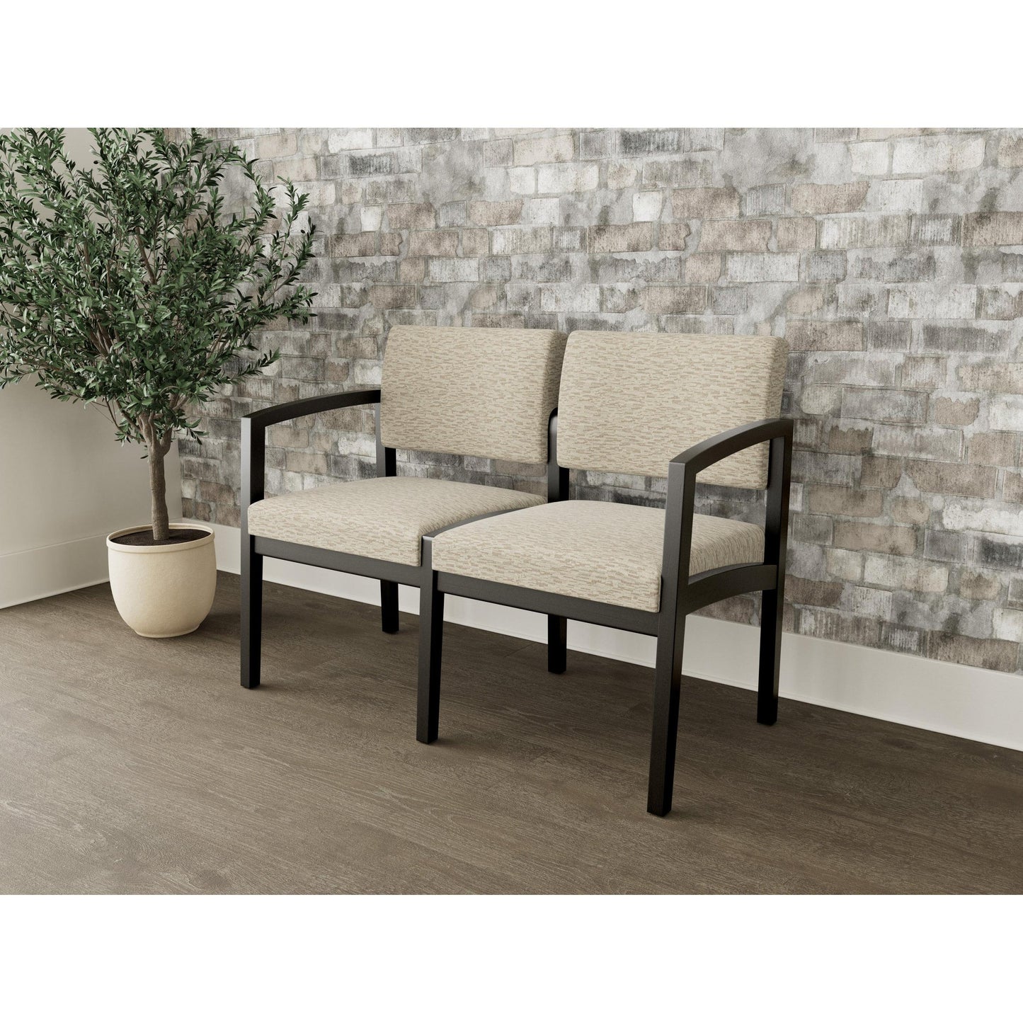 Lenox Wood Waiting Reception 2 Seat Tandem Seating Wood Frame No Center Arm