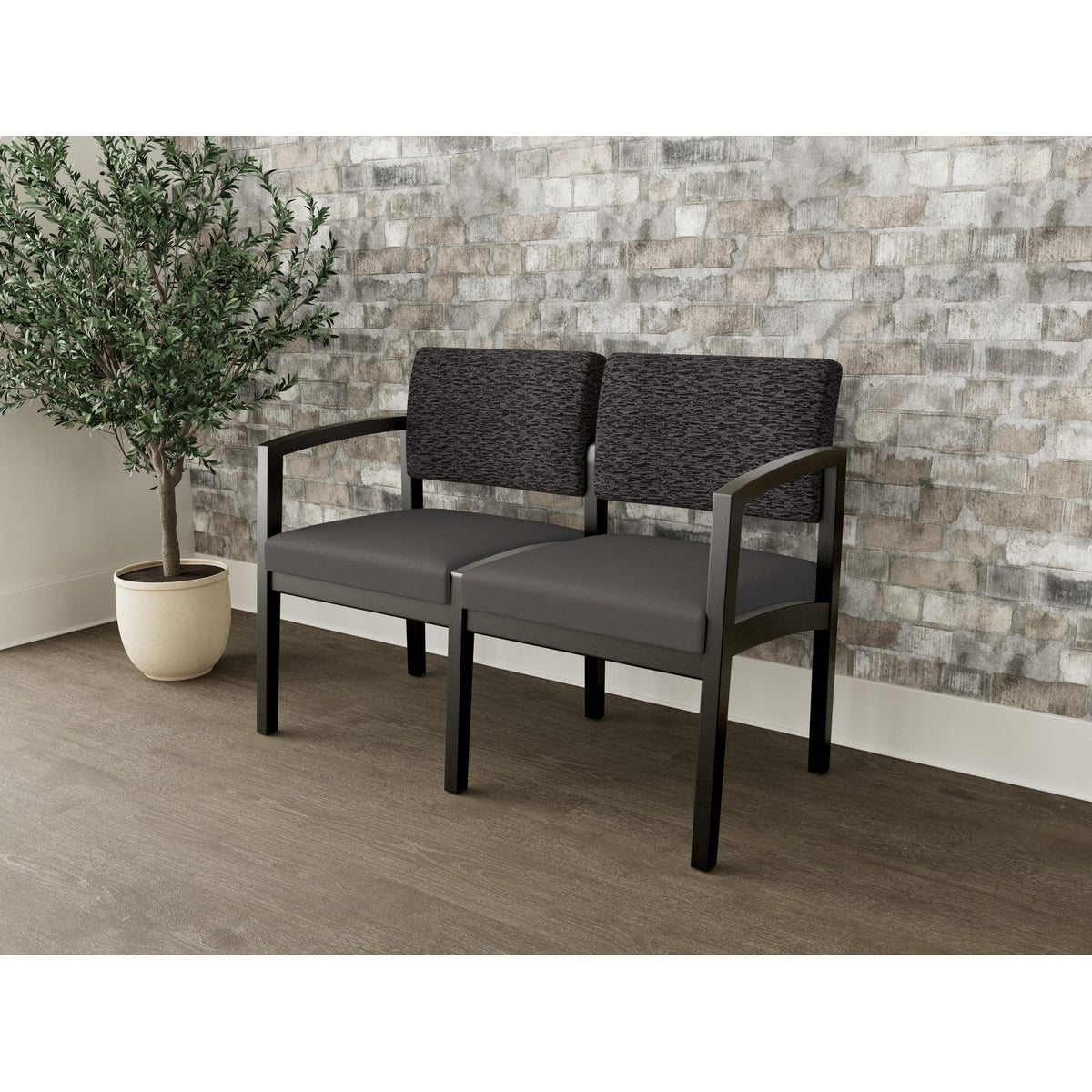 Lenox Wood Waiting Reception 2 Seat Tandem Seating Wood Frame No Center Arm