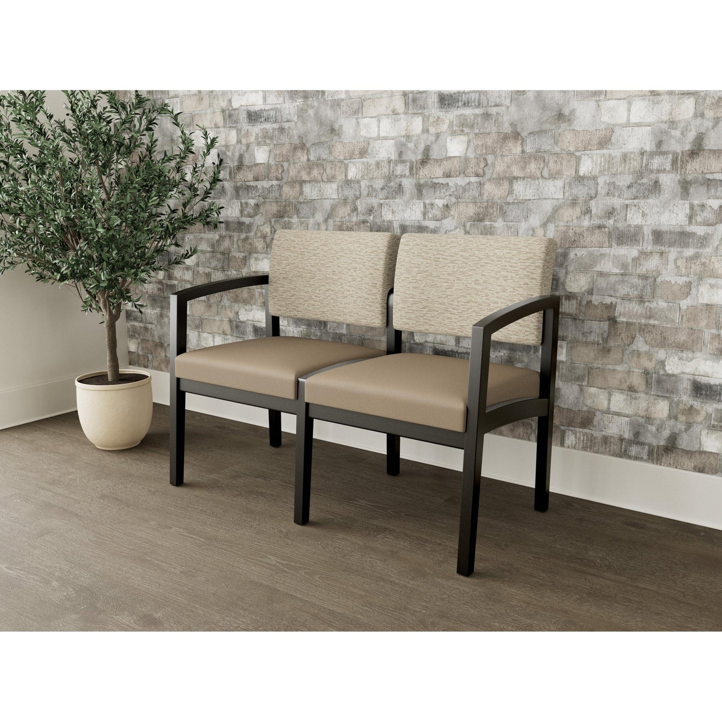 Lenox Wood Waiting Reception 2 Seat Tandem Seating Wood Frame No Center Arm